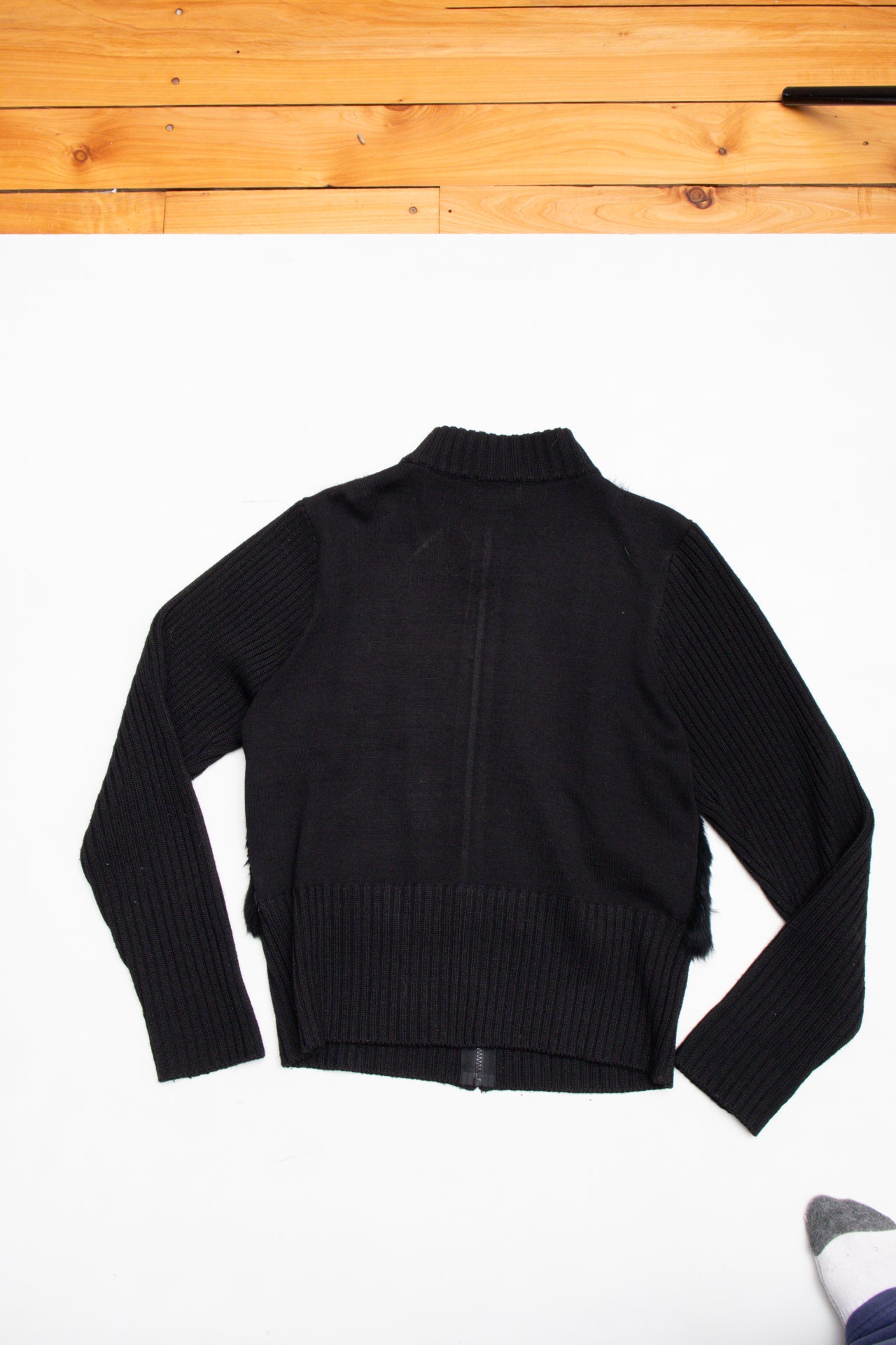 #102 Black Faux fur knit jacket | Size 10 | C. 152