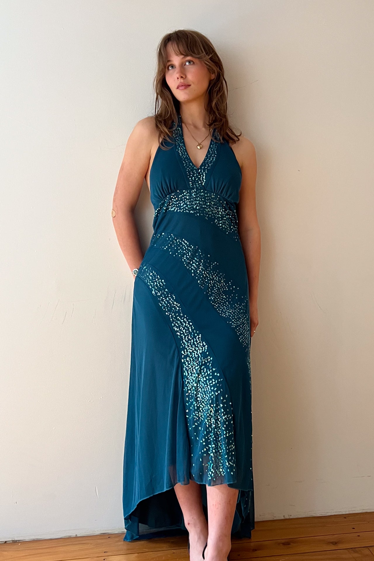 #237 Rampage sequinned teal maxi dress | c. 162 | size 10/12
