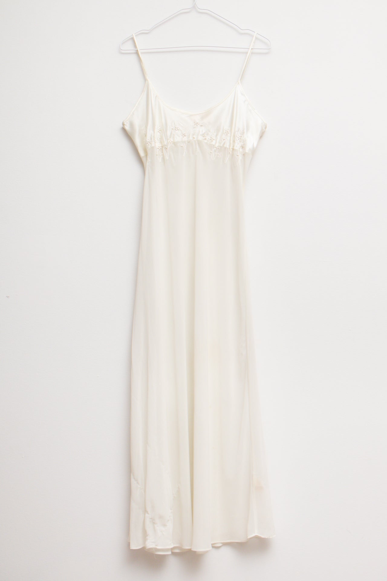 #120 Cream sheer beaded maxi slip | Size 12 | C. 152