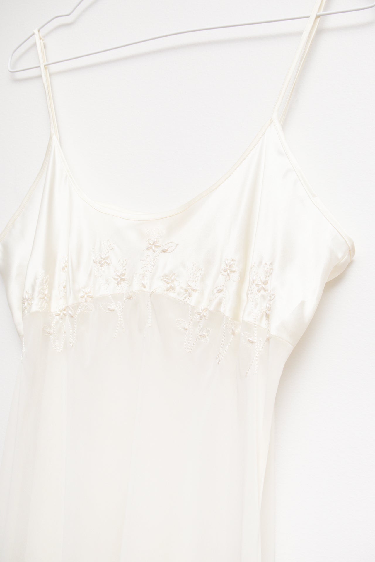 #120 Cream sheer beaded maxi slip | Size 12 | C. 152