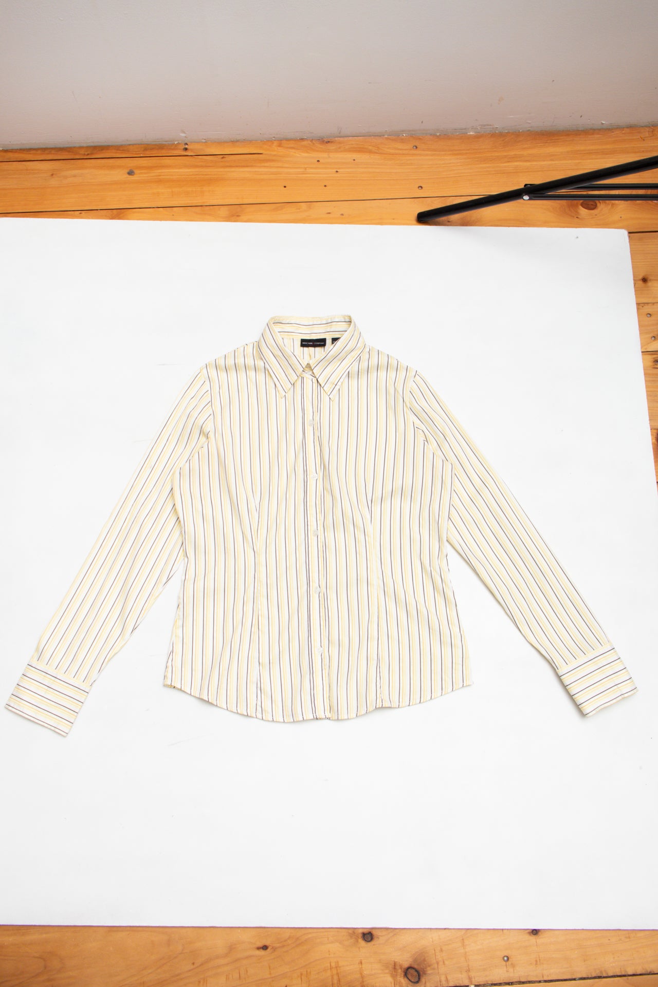 #266 New York & Company yellow pinstriped shirt | c. 158
