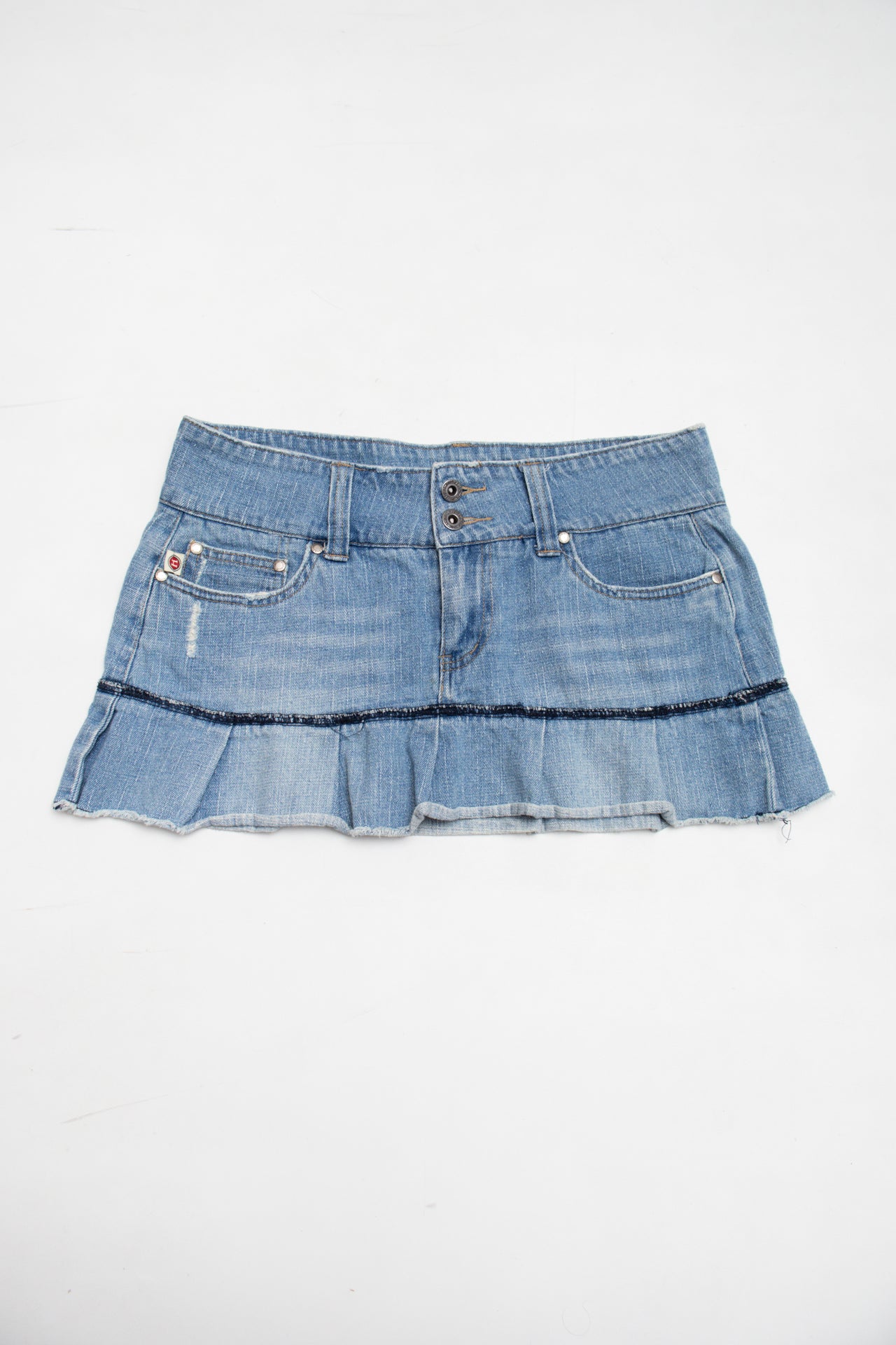 #276 Hydraulic denim mini skirt | c. 158 | size 8
