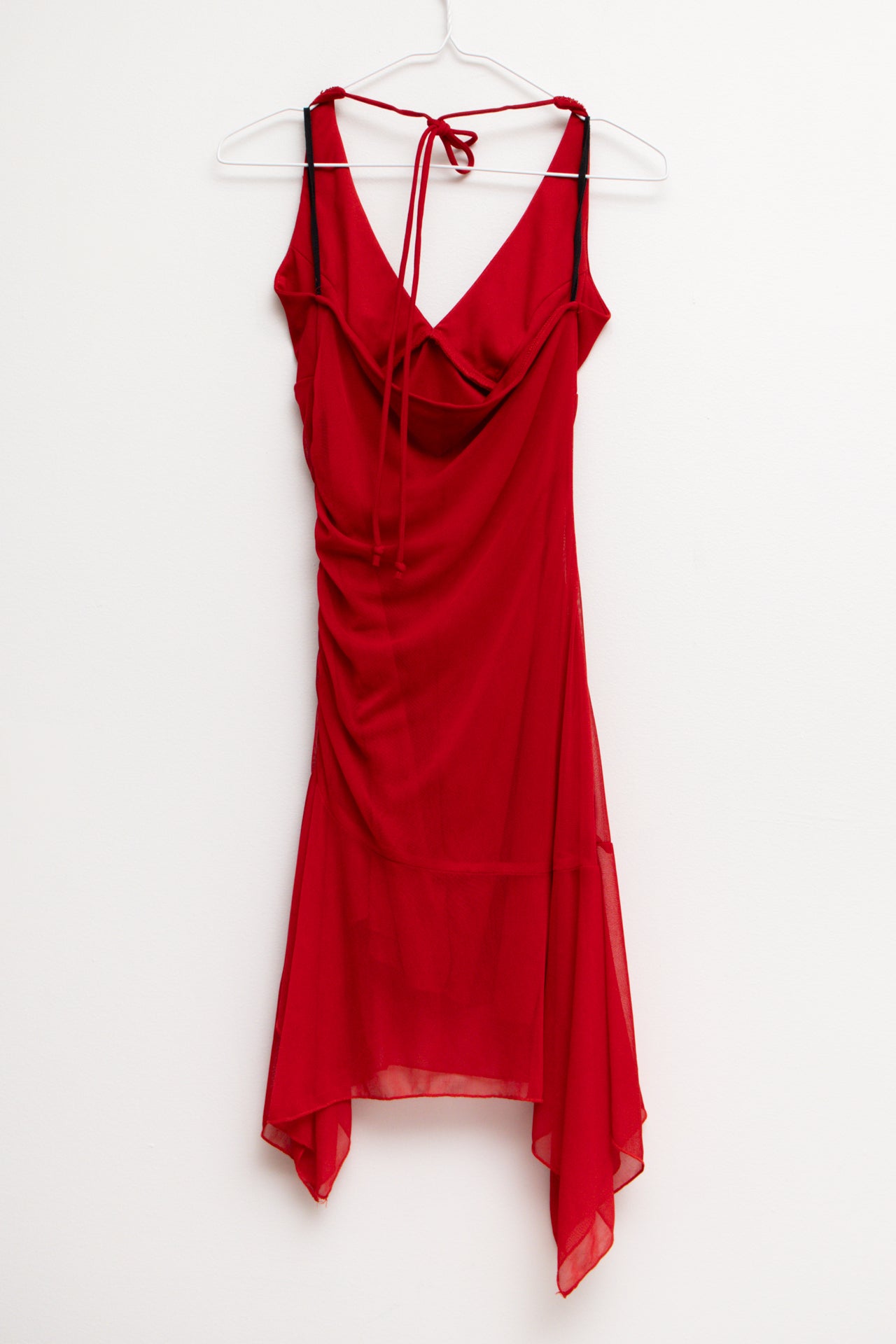 #134 USA Y2K Ruby Rox mesh asym beaded halter midi | Size 10 | C. 152