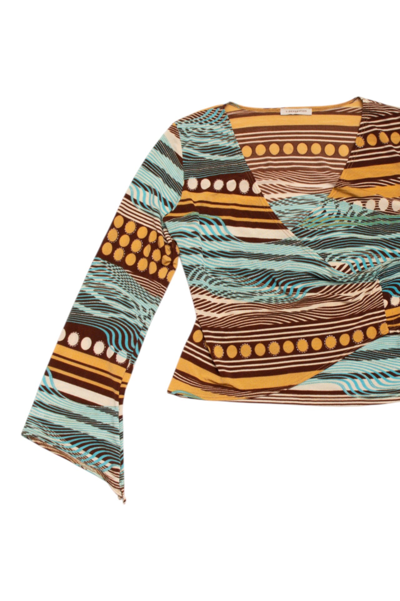 #07 V Generation faux wrap graphic top | c. 159 | size 10
