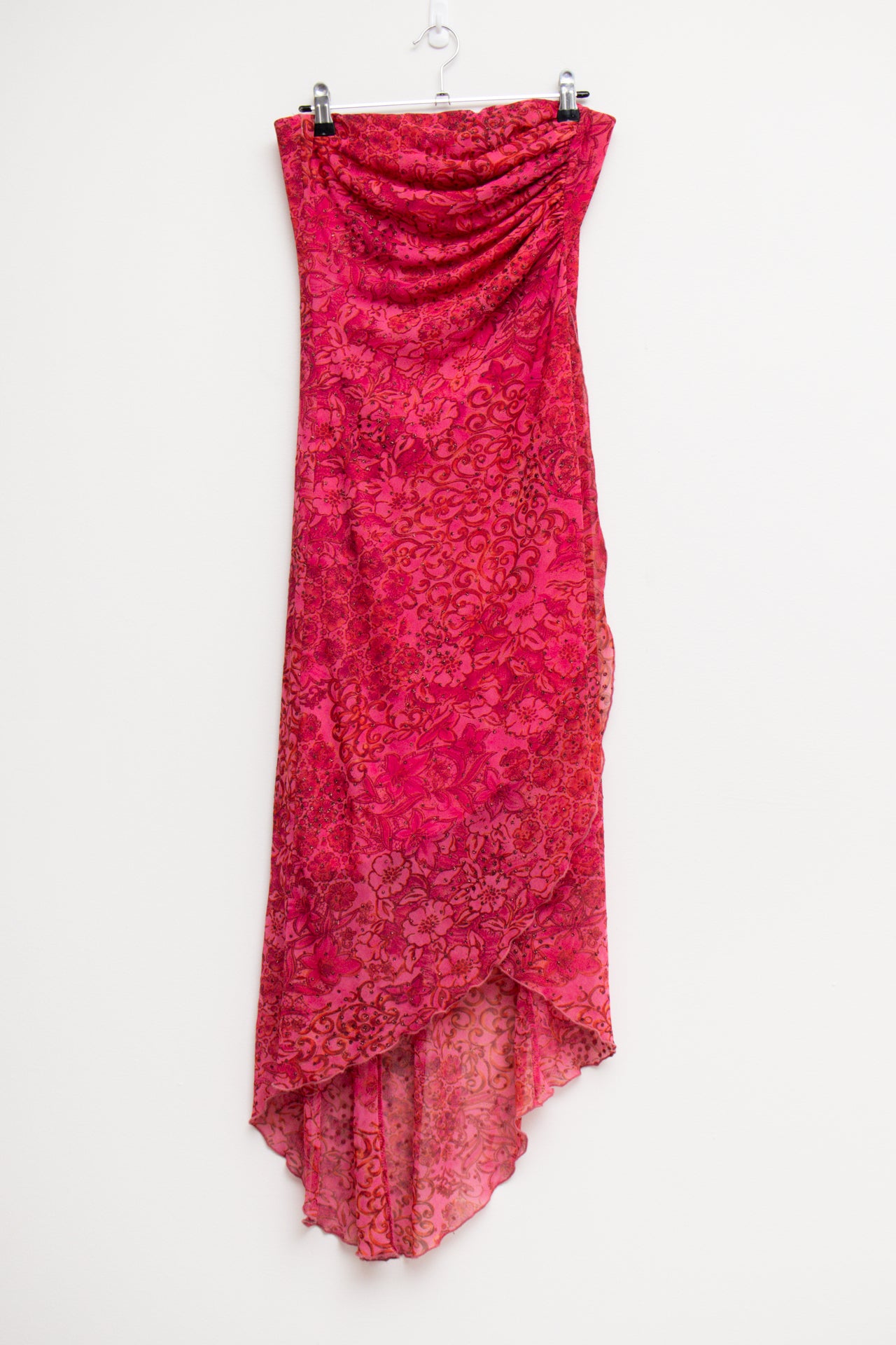 #147 USA pink floral mesh glitter strapless midi | Size 10 | C. 152