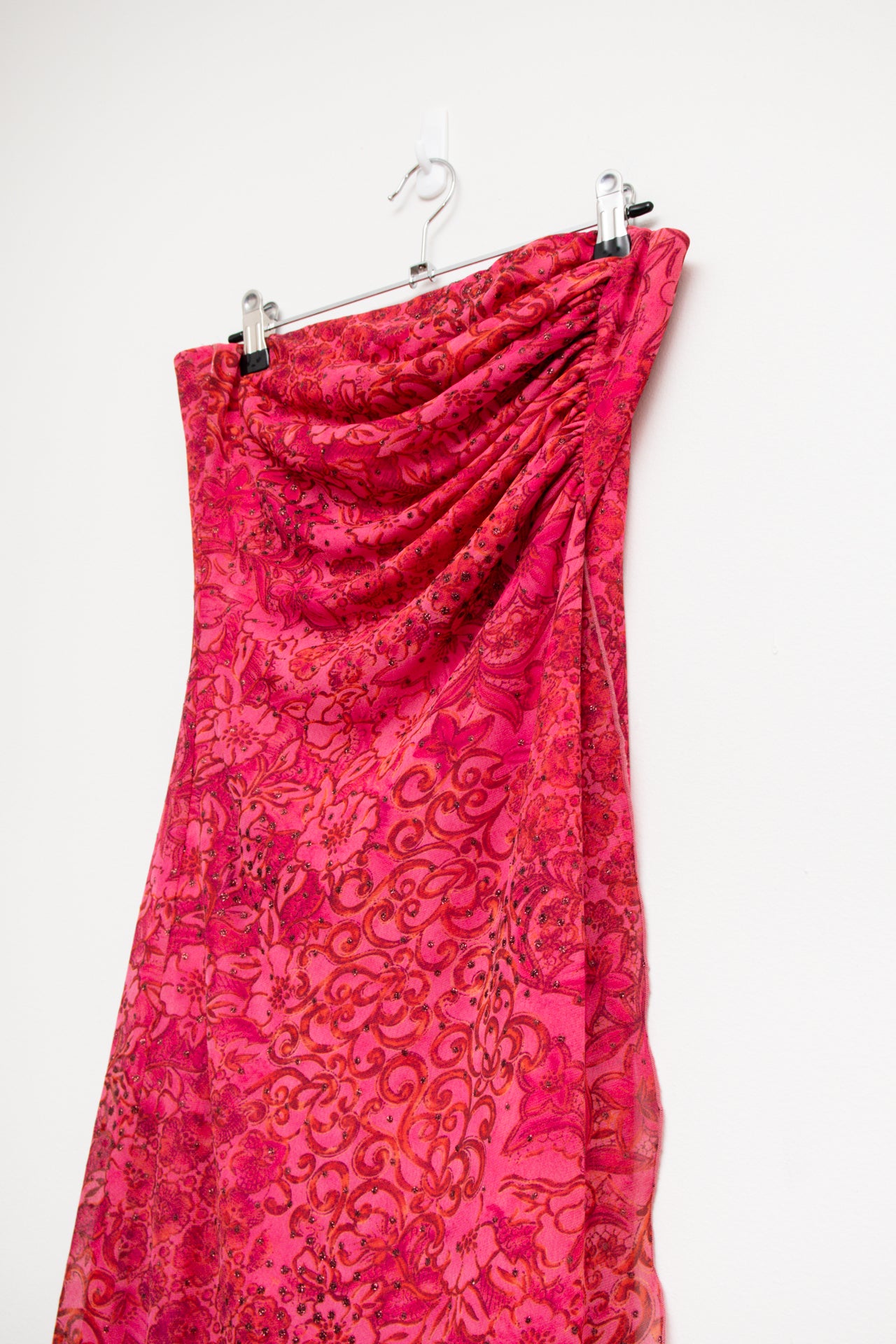 #147 USA pink floral mesh glitter strapless midi | Size 10 | C. 152