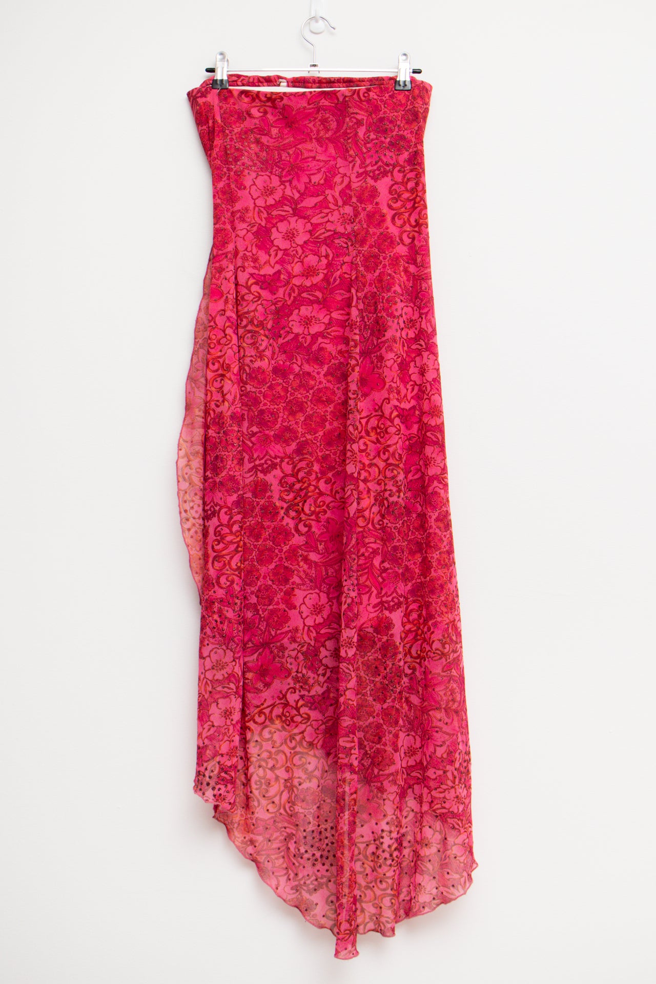 #147 USA pink floral mesh glitter strapless midi | Size 10 | C. 152
