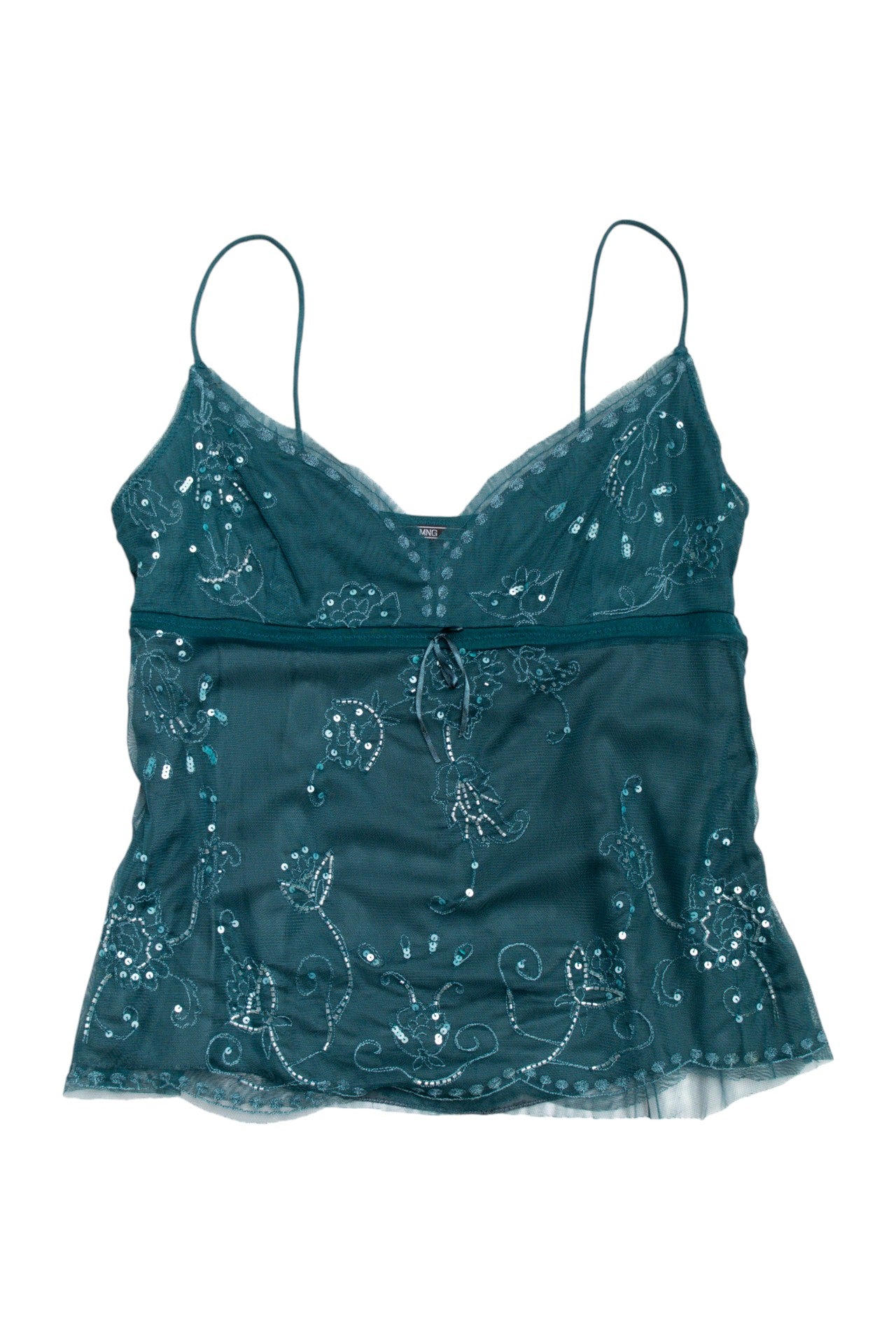 #152 Mango teal embellished mesh cami | Size 12 | C. 152