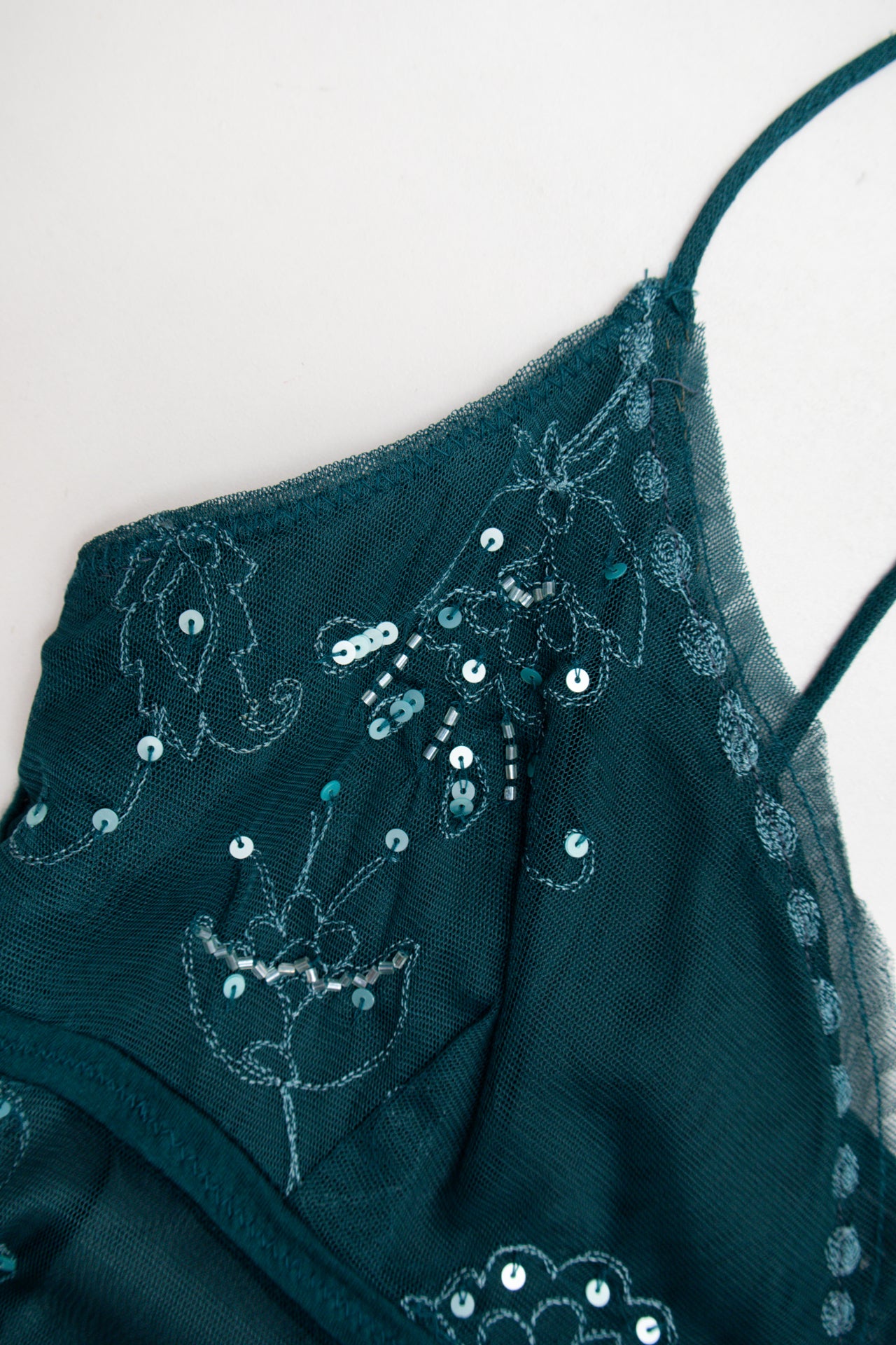 #152 Mango teal embellished mesh cami | Size 12 | C. 152