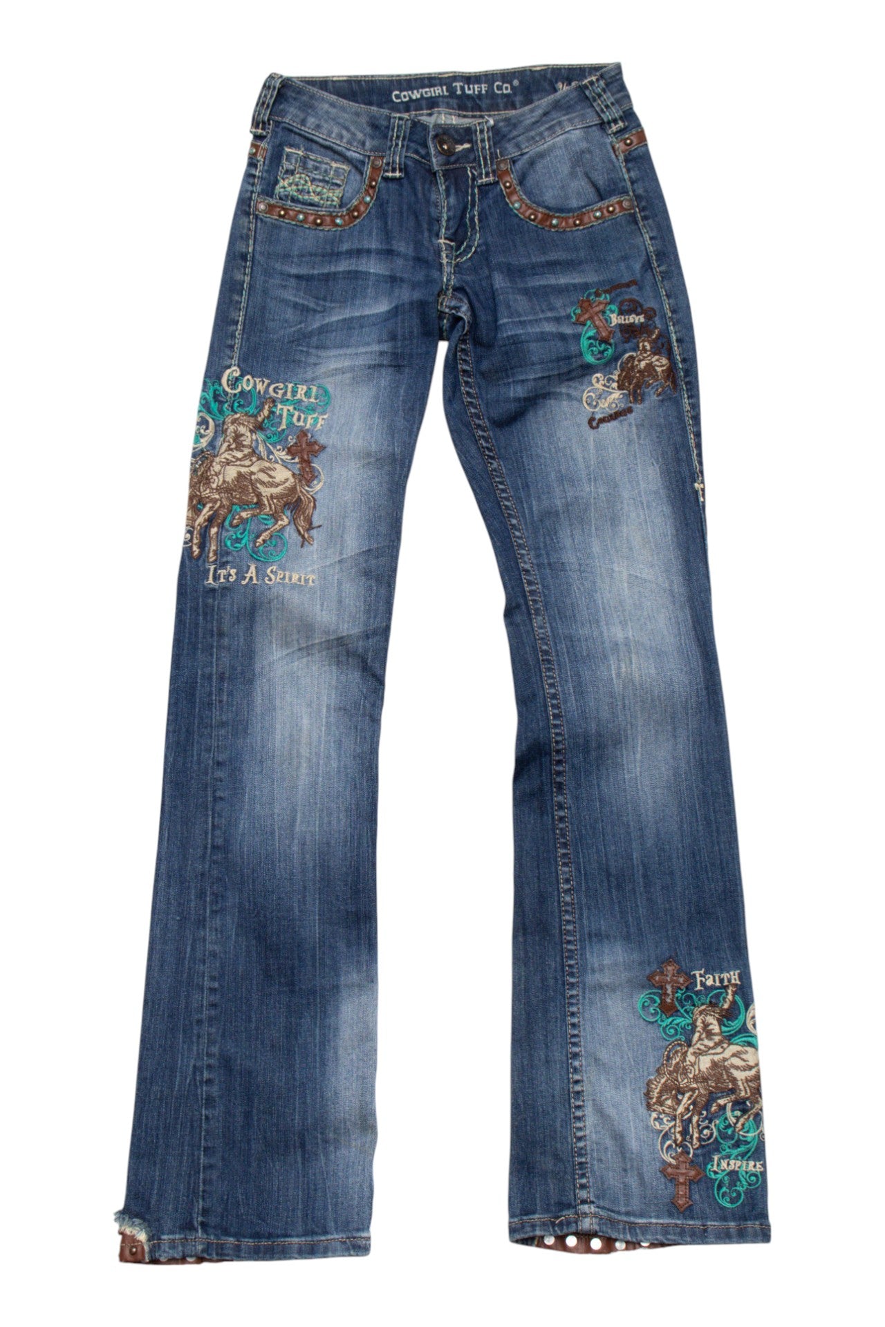 #168 Cowgirl Tuff embroidered studded bootcut jeans | Size 6 | C. 152