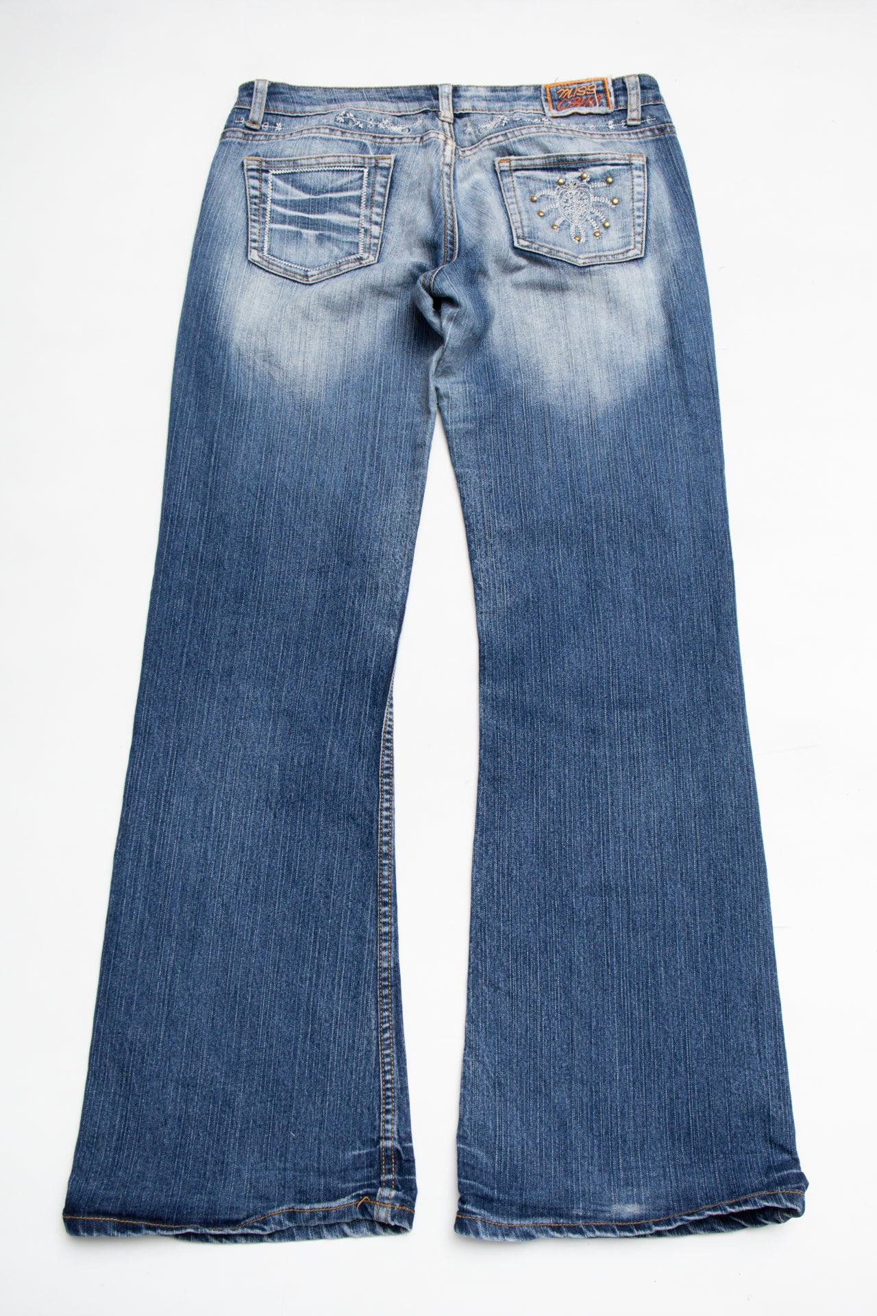#173 Embroidered studded stonewash flared jeans | Size 10 | C. 152