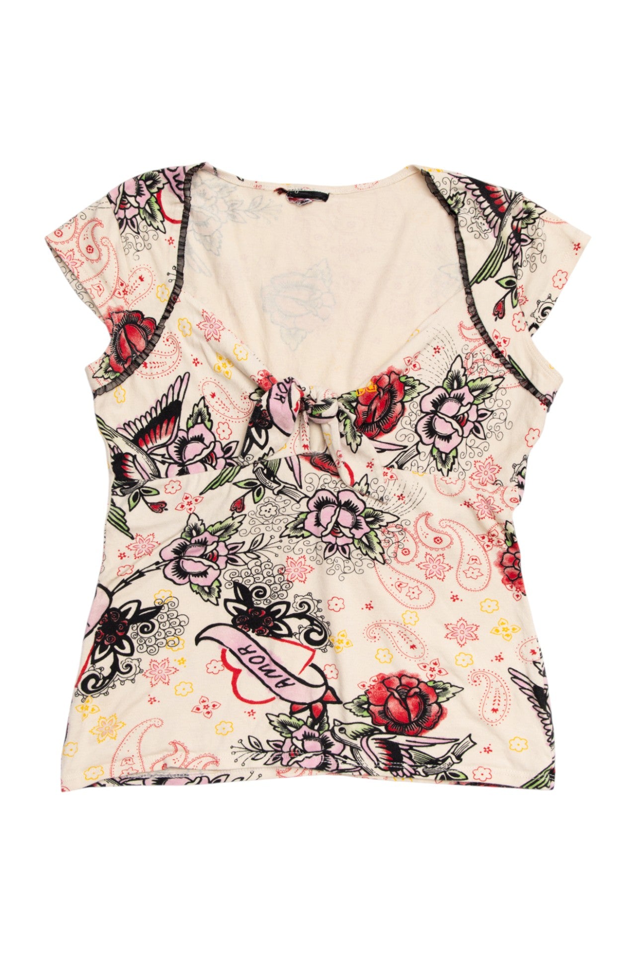 #191 Pattern milkmaid top w tie bust | Size 10/12 | C. 152