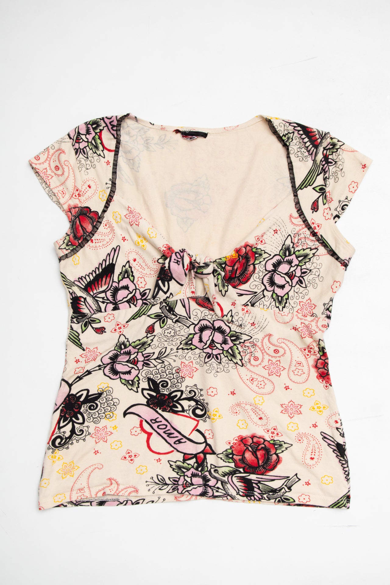 #191 Pattern milkmaid top w tie bust | Size 10/12 | C. 152