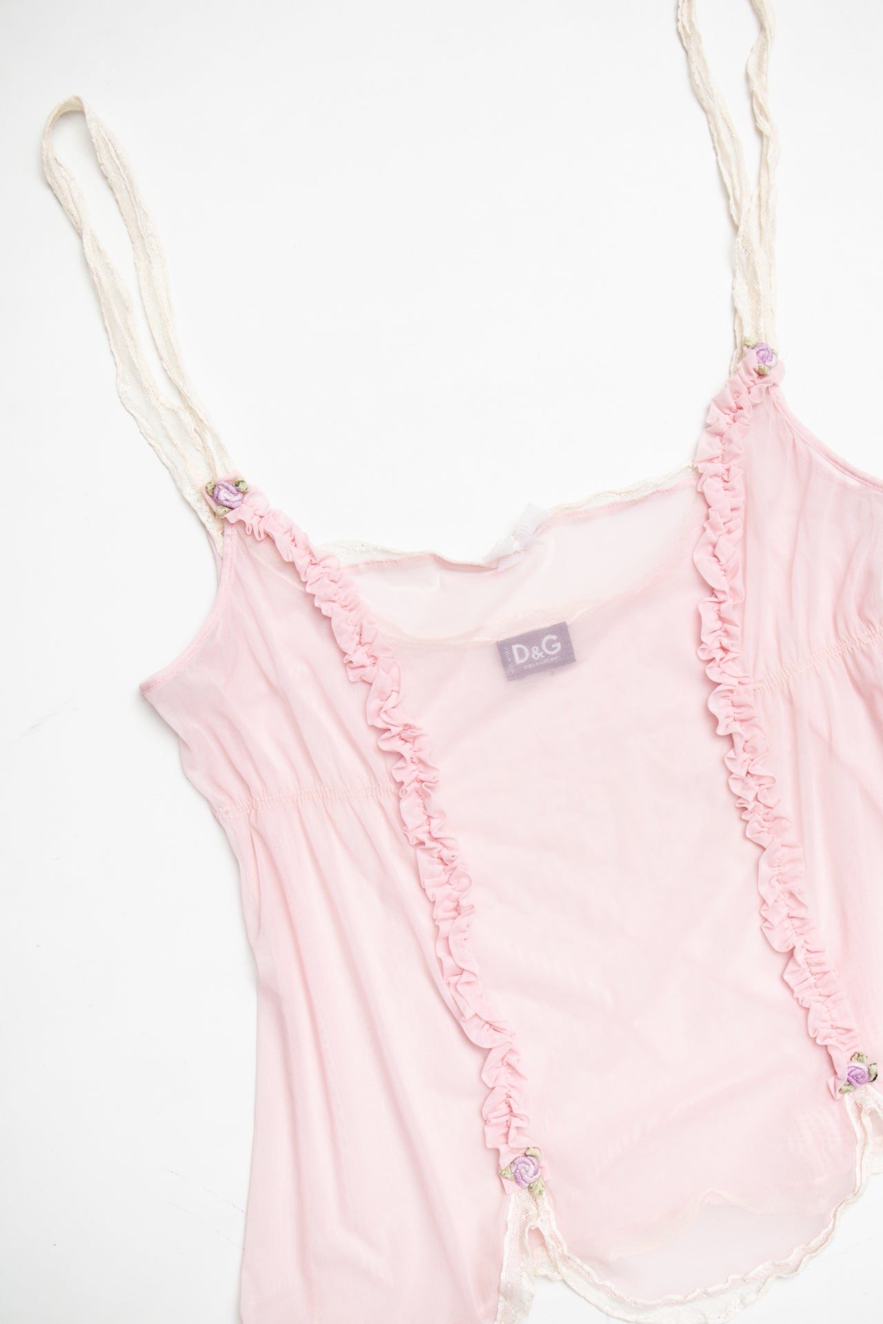 #194 Dolce & Gabbana baby pink ruffle mesh cami | Size 10 | C. 152