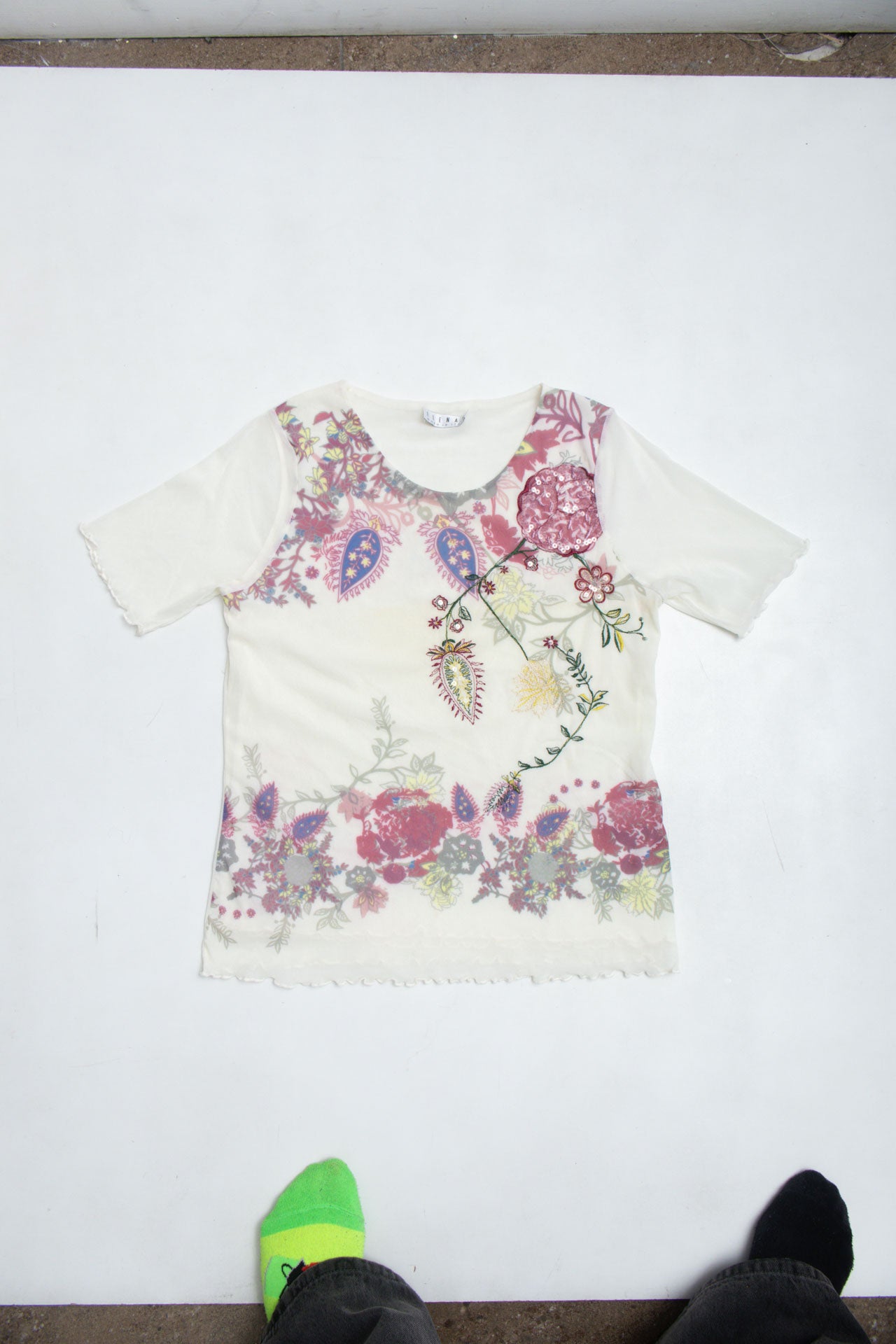 #34 Italian Elenad White Mesh Tee | Garden Fairy | Size 12