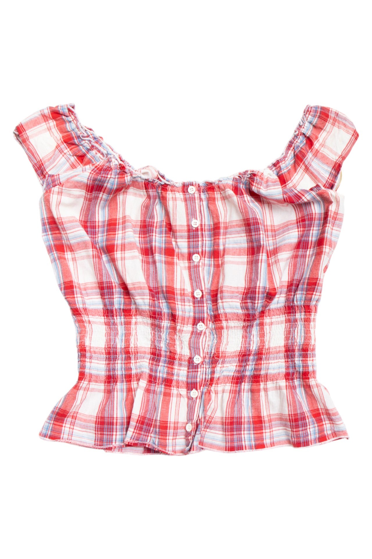 #199 Atmosphere plaid red/blue top | c. 159 | size 10/12