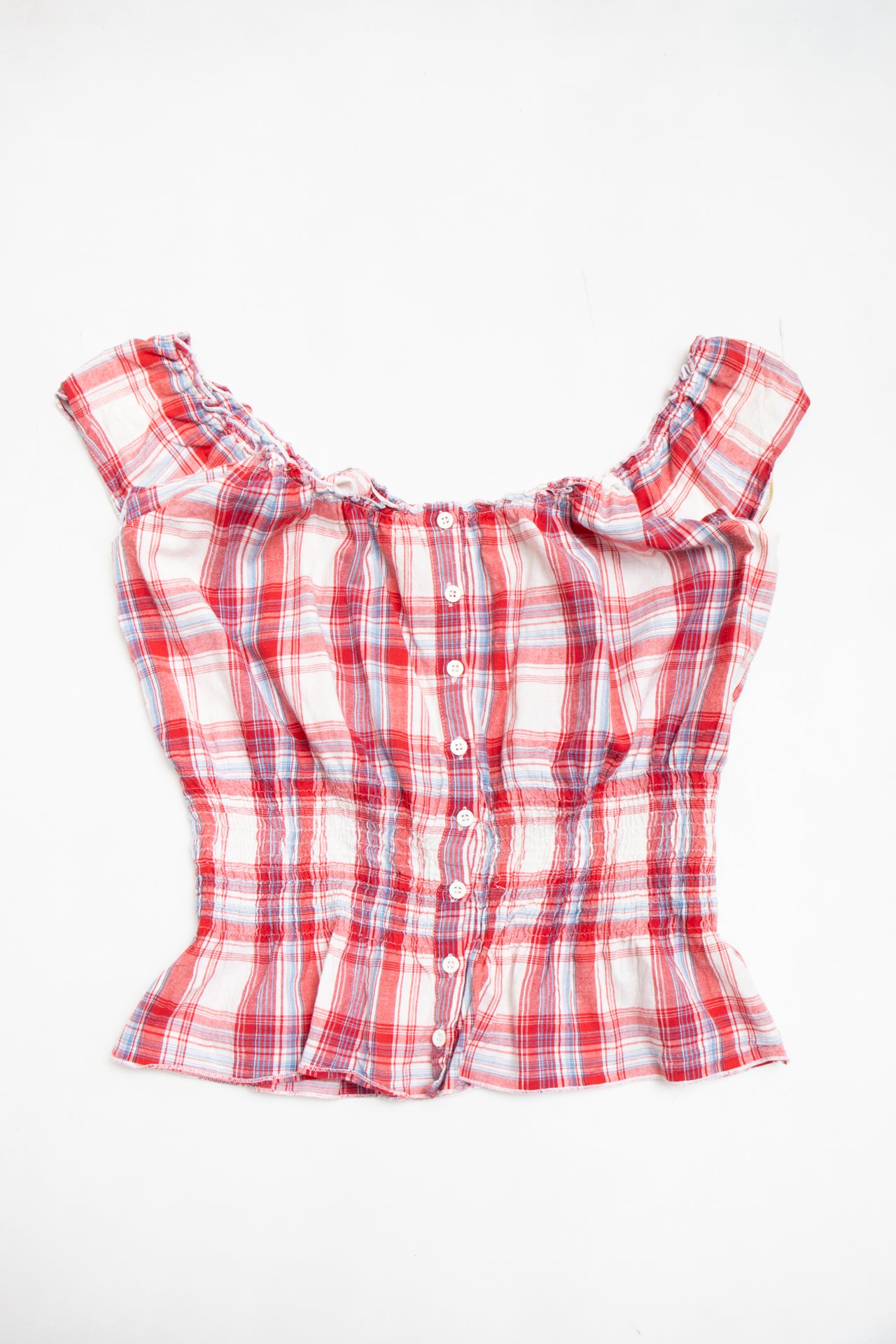 #199 Atmosphere plaid red/blue top | c. 159 | size 10/12