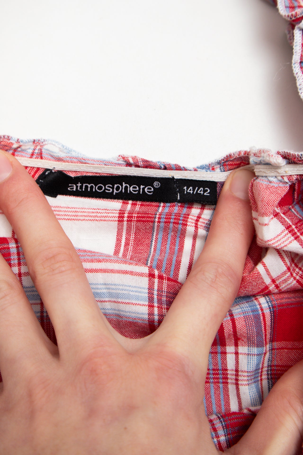#199 Atmosphere plaid red/blue top | c. 159 | size 10/12