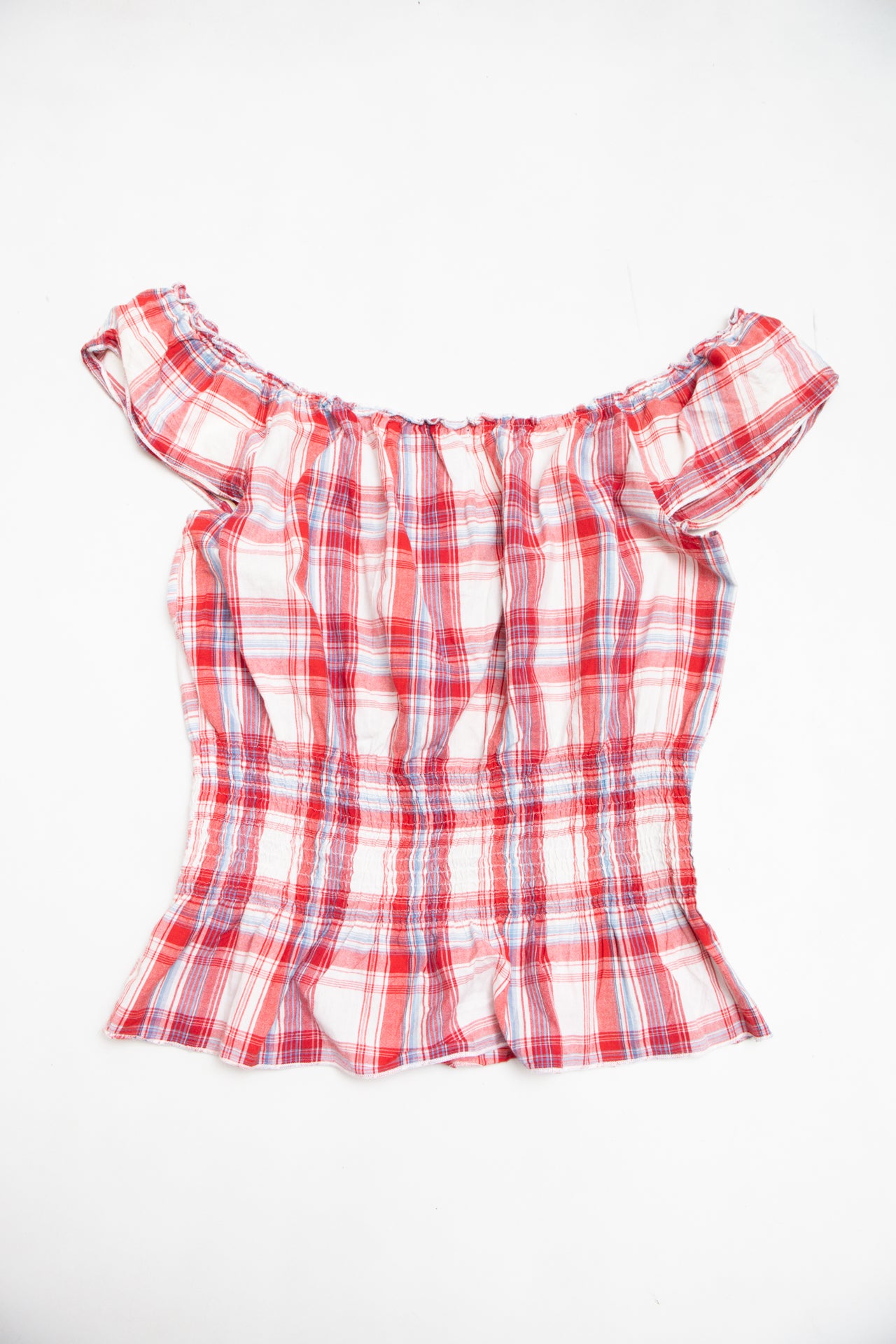 #199 Atmosphere plaid red/blue top | c. 159 | size 10/12