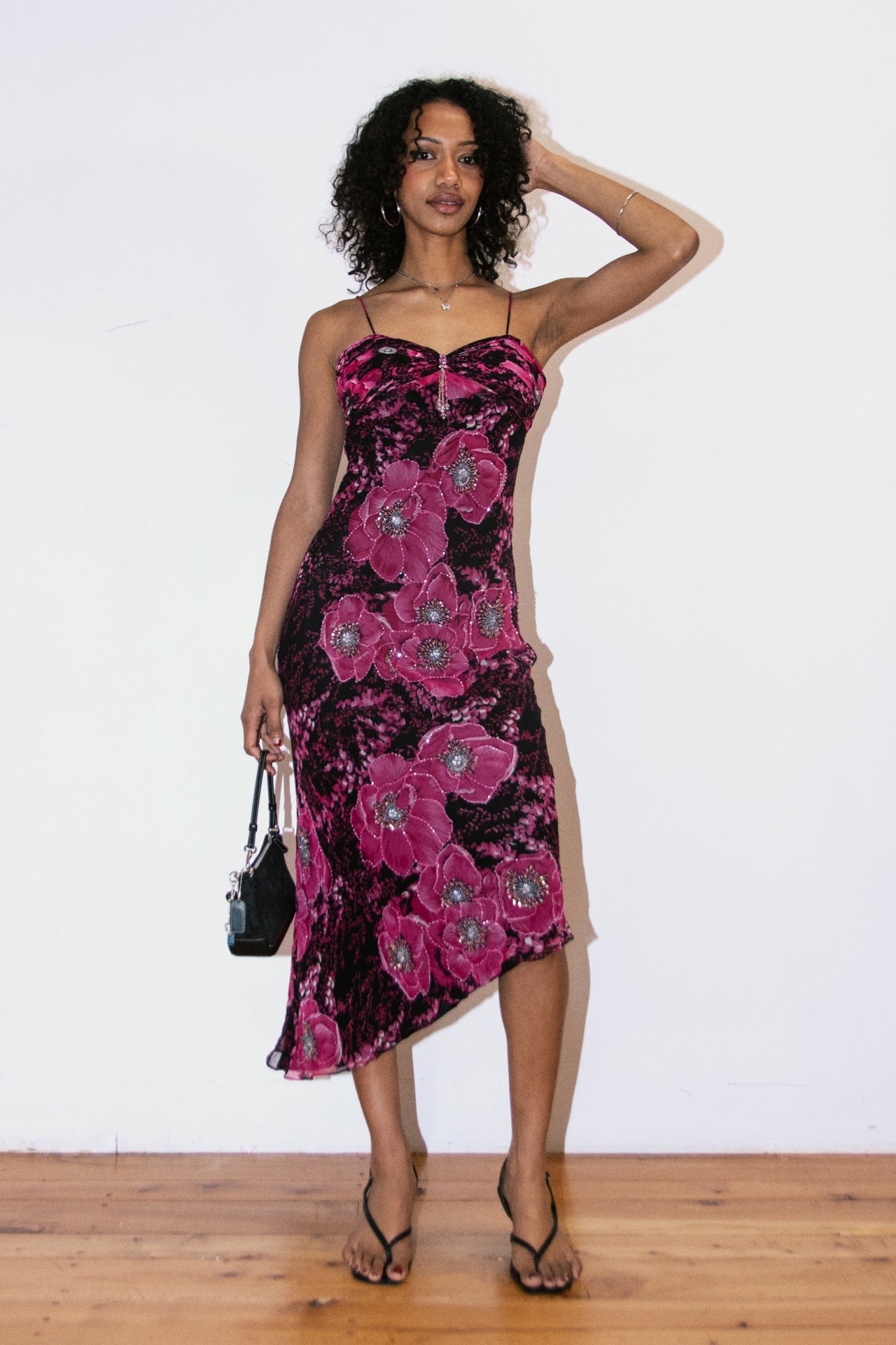 Beaded Floral Slip Dress Pink | c. 166 | Size 8