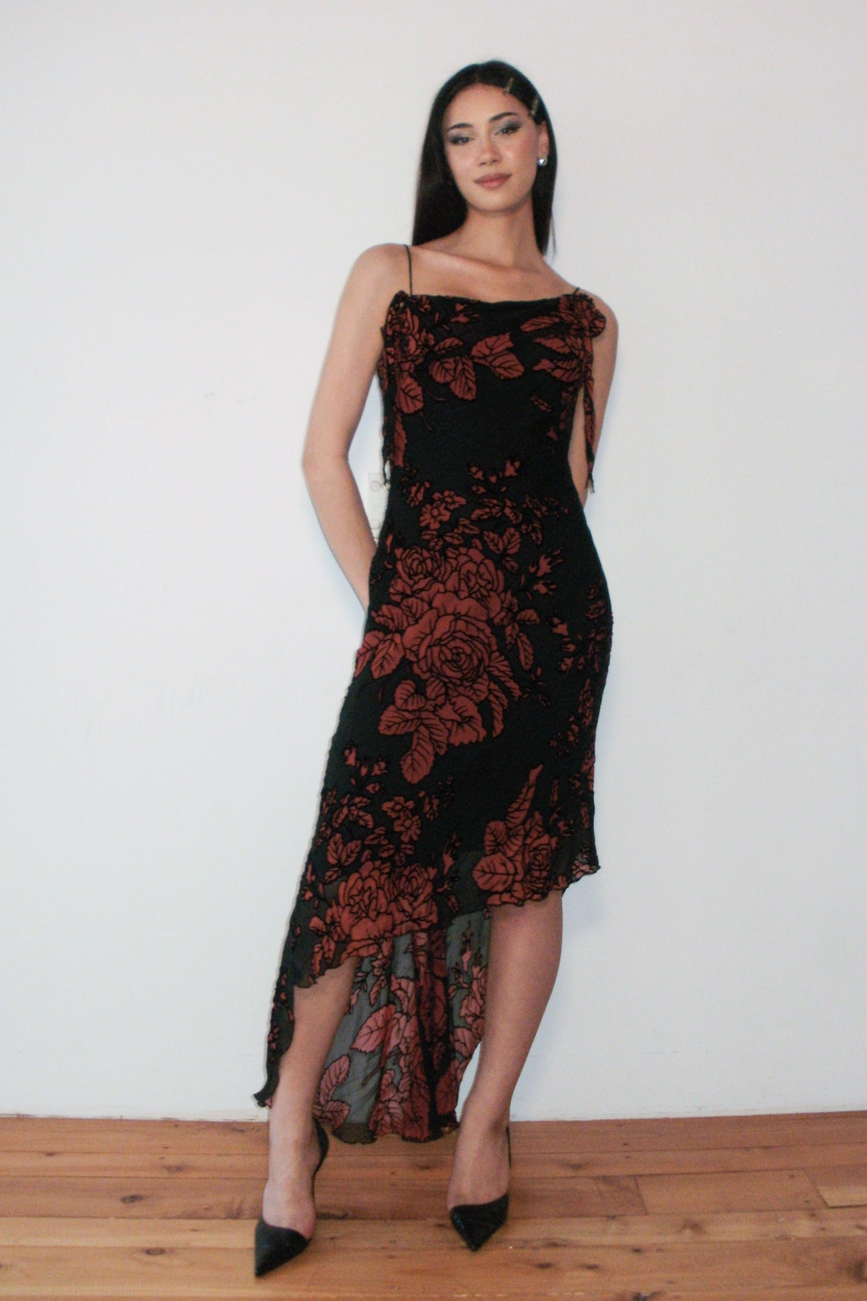 #254 Caché floral velvet midi dress | c. 162 | size 8
