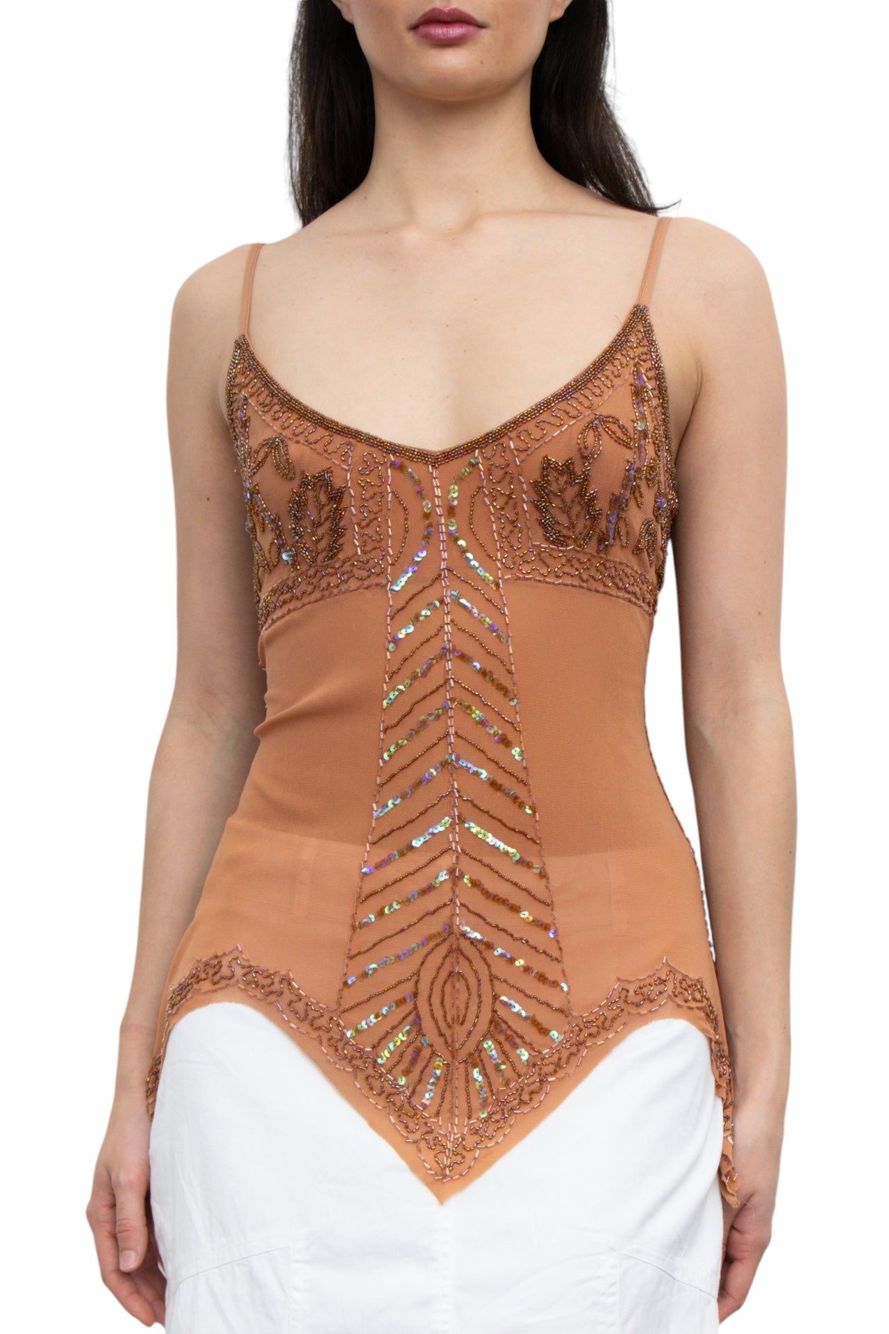 #22 Marine Blu Brown Beaded Cami | H20 | Size 12/14