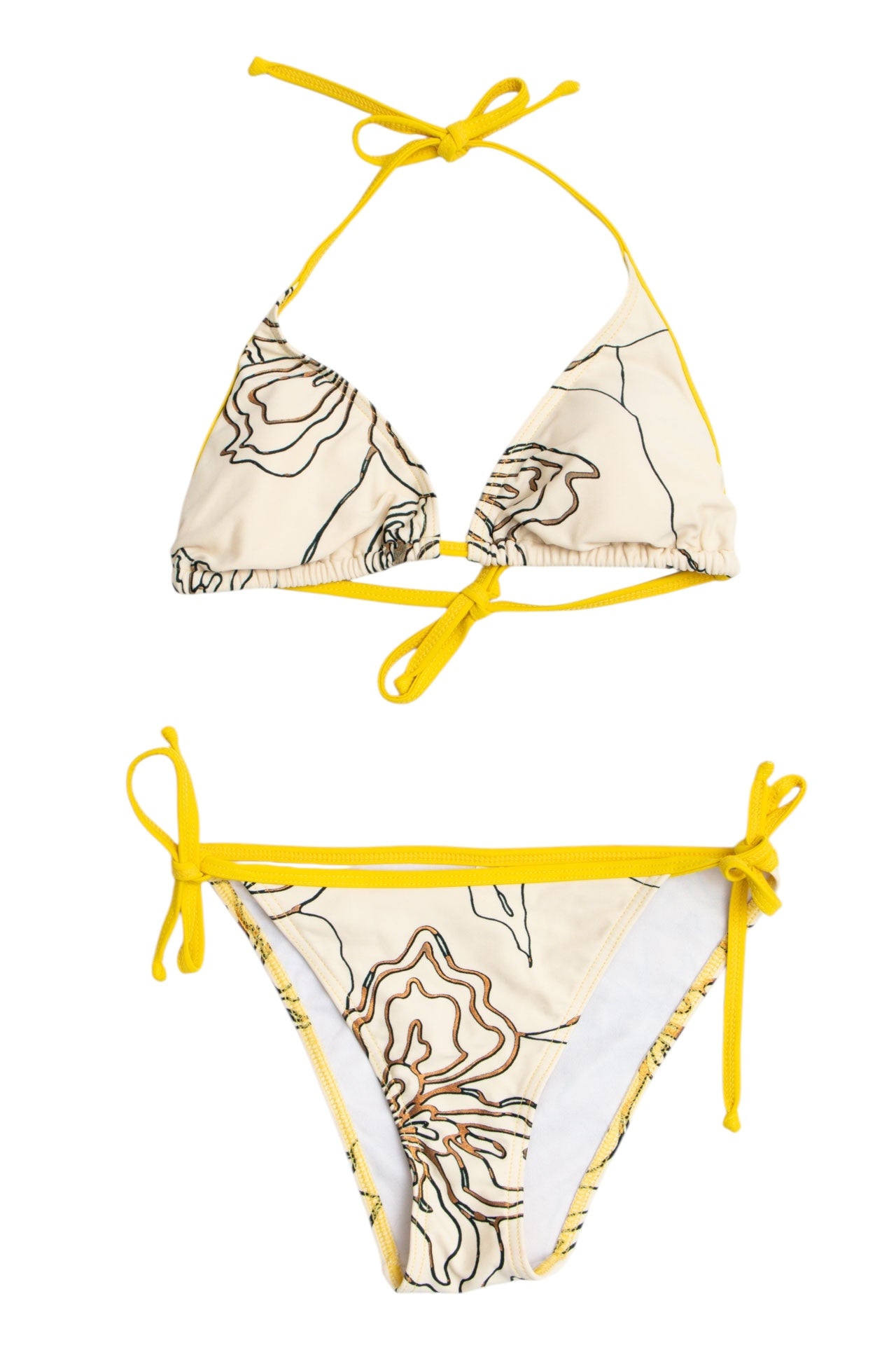 #07 Beige and Yellow Bikini Set | Size 12