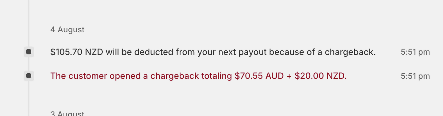 Daria customs listing for chargeback