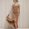 #168 Afra Collection Ruched Front Maxi Dress Beige | c. 169 | Size 8