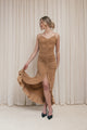#168 Afra Collection Ruched Front Maxi Dress Beige | c. 169 | Size 8