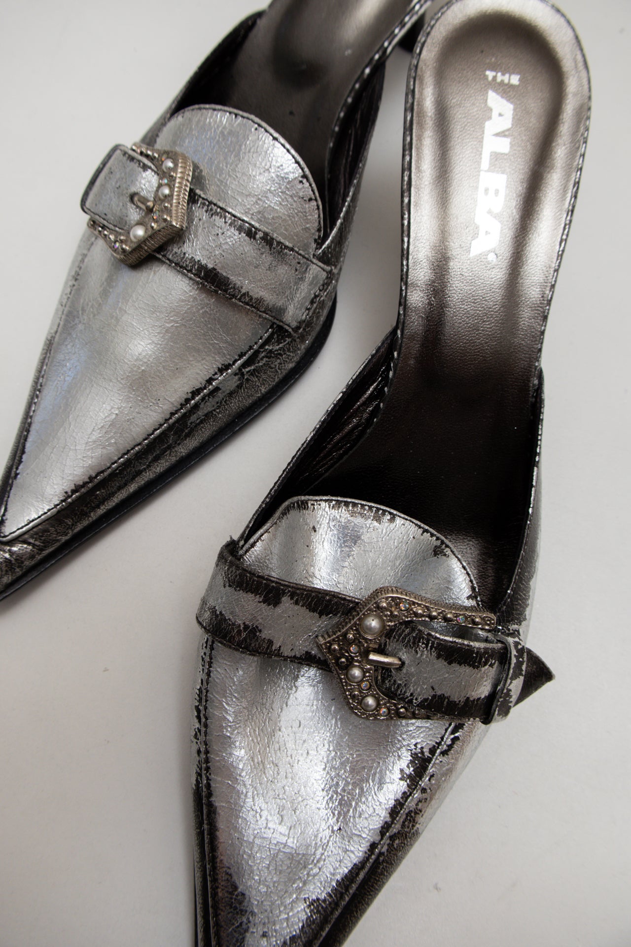 #161 Alba Heeled Mules Silver | c. 173 | Size AU8