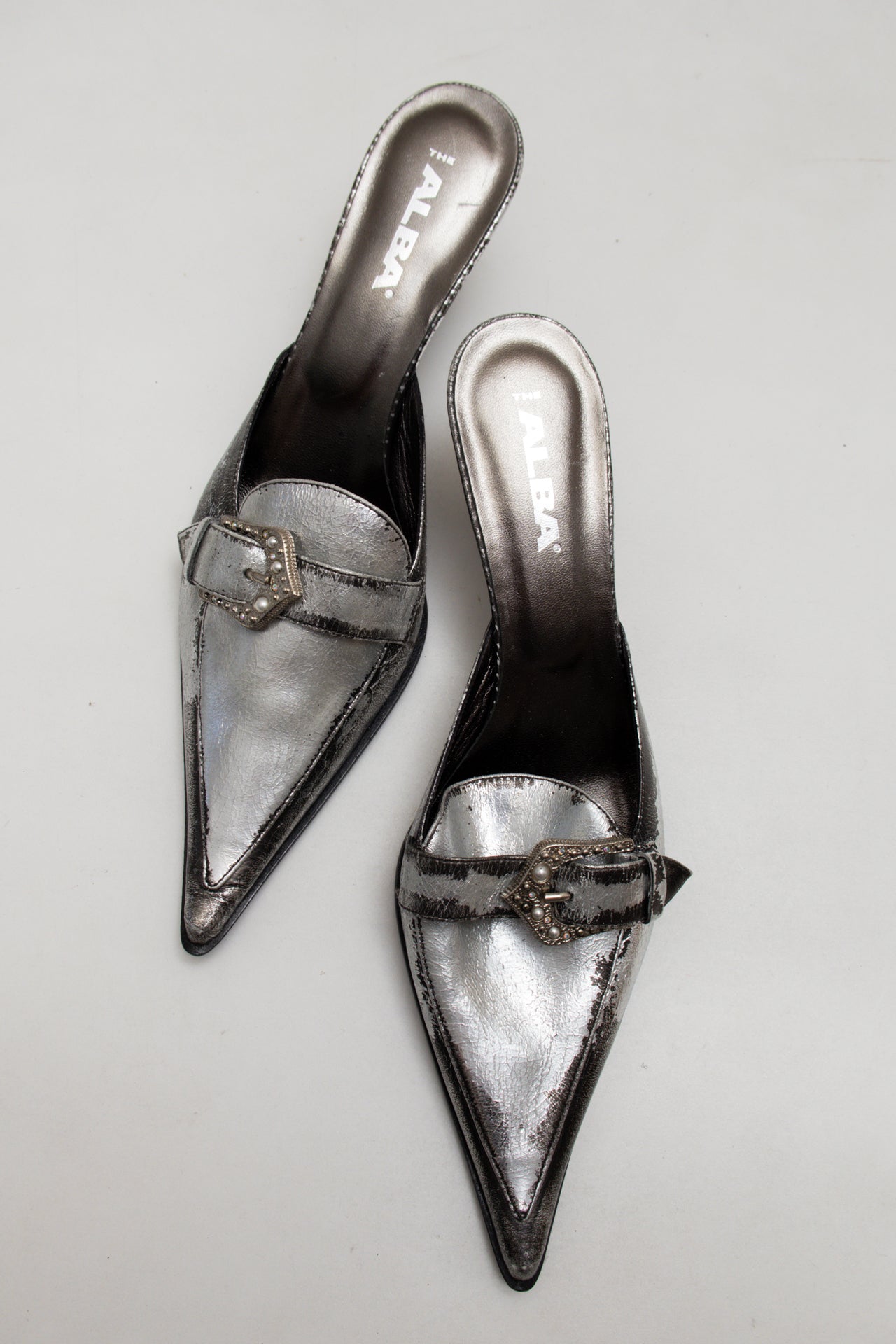 #161 Alba Heeled Mules Silver | c. 173 | Size AU8