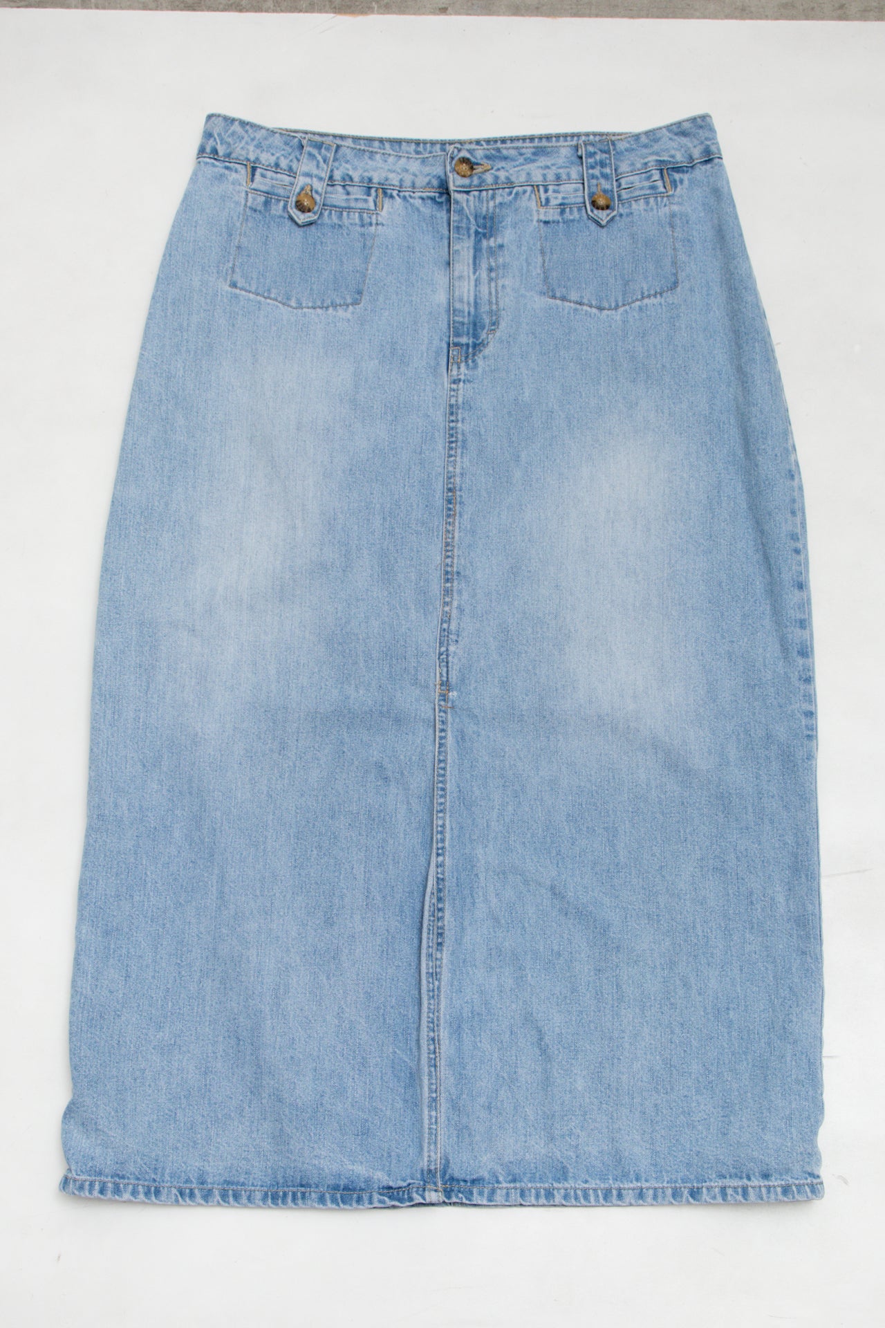#153 Bill Blass Jeanswear Denim Midi Skirt Blue | c. 173 | Size 14