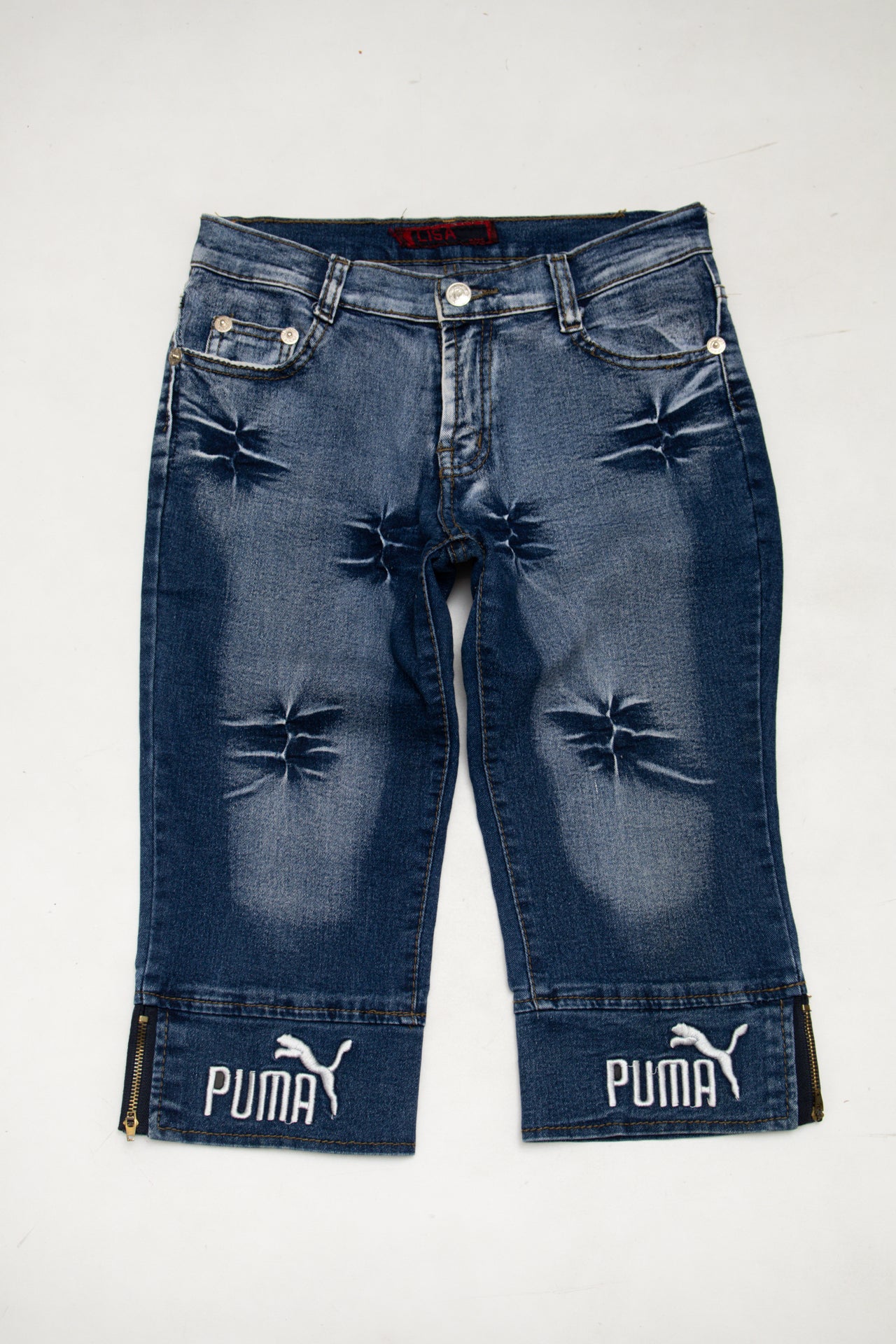 #116 Lisa Capri Jeans / Long Denim Shorts Medium Indigo Blue | c. 174 | Size 8