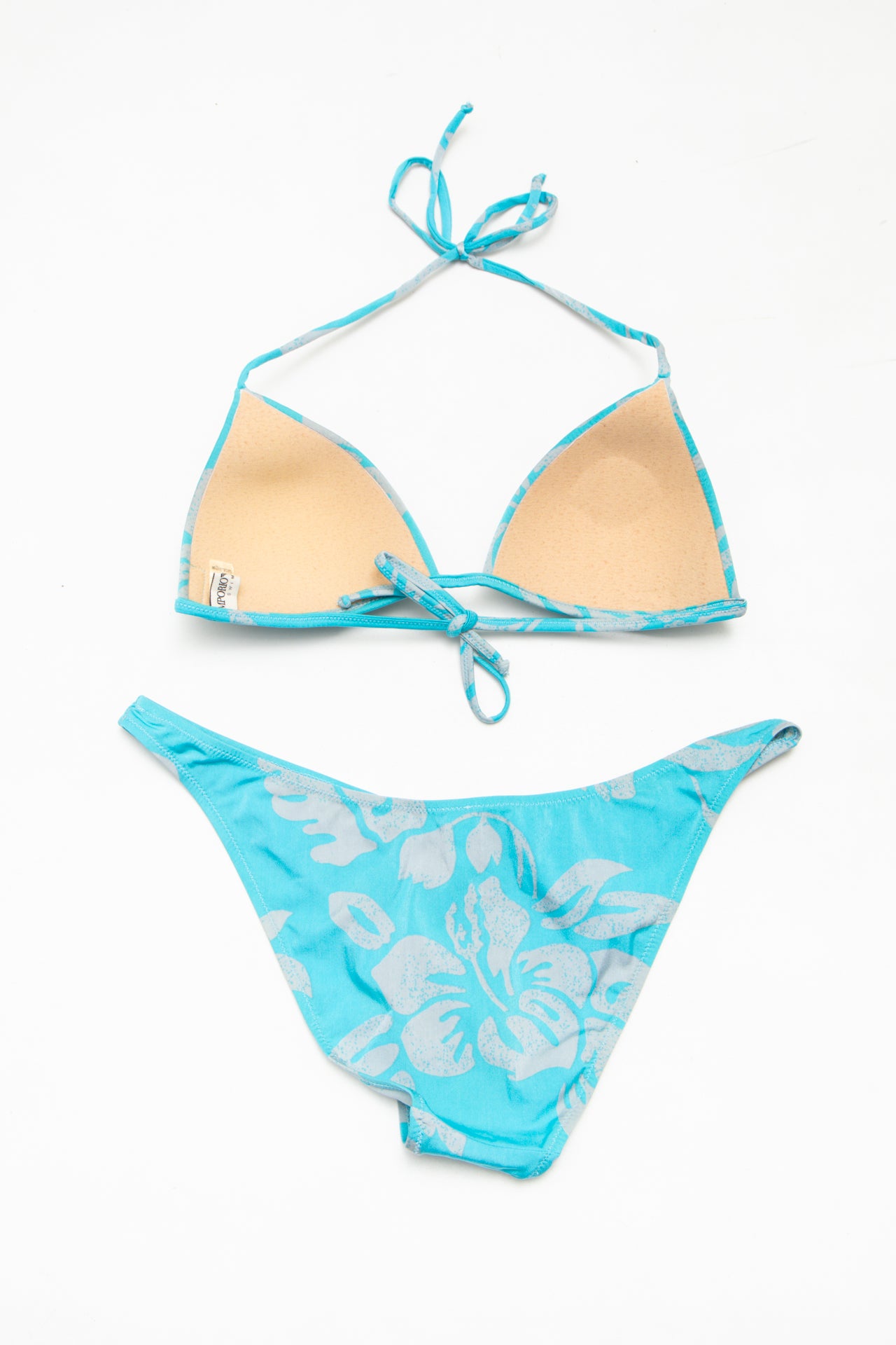 # Emporio Bikini Set (top And Bottom) Turquoise Blue With Light Grey Print | c. 174 | Size 10/12