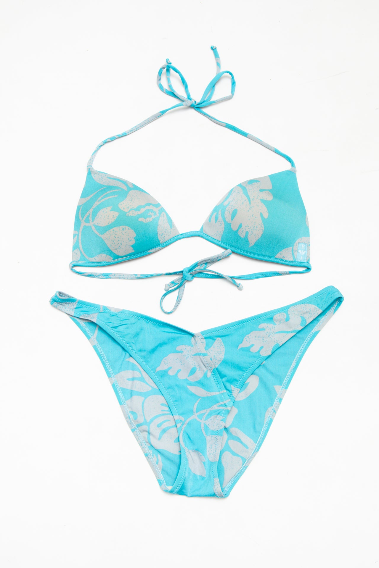 # Emporio Bikini Set (top And Bottom) Turquoise Blue With Light Grey Print | c. 174 | Size 10/12