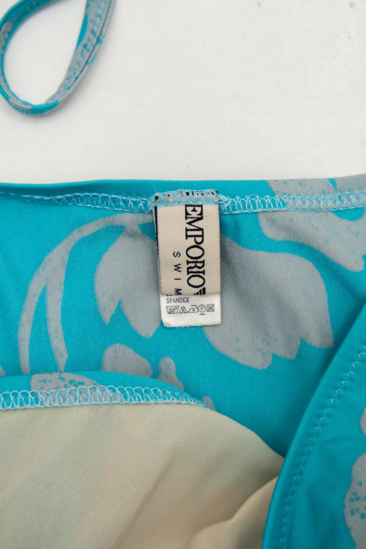 # Emporio Bikini Set (top And Bottom) Turquoise Blue With Light Grey Print | c. 174 | Size 10/12