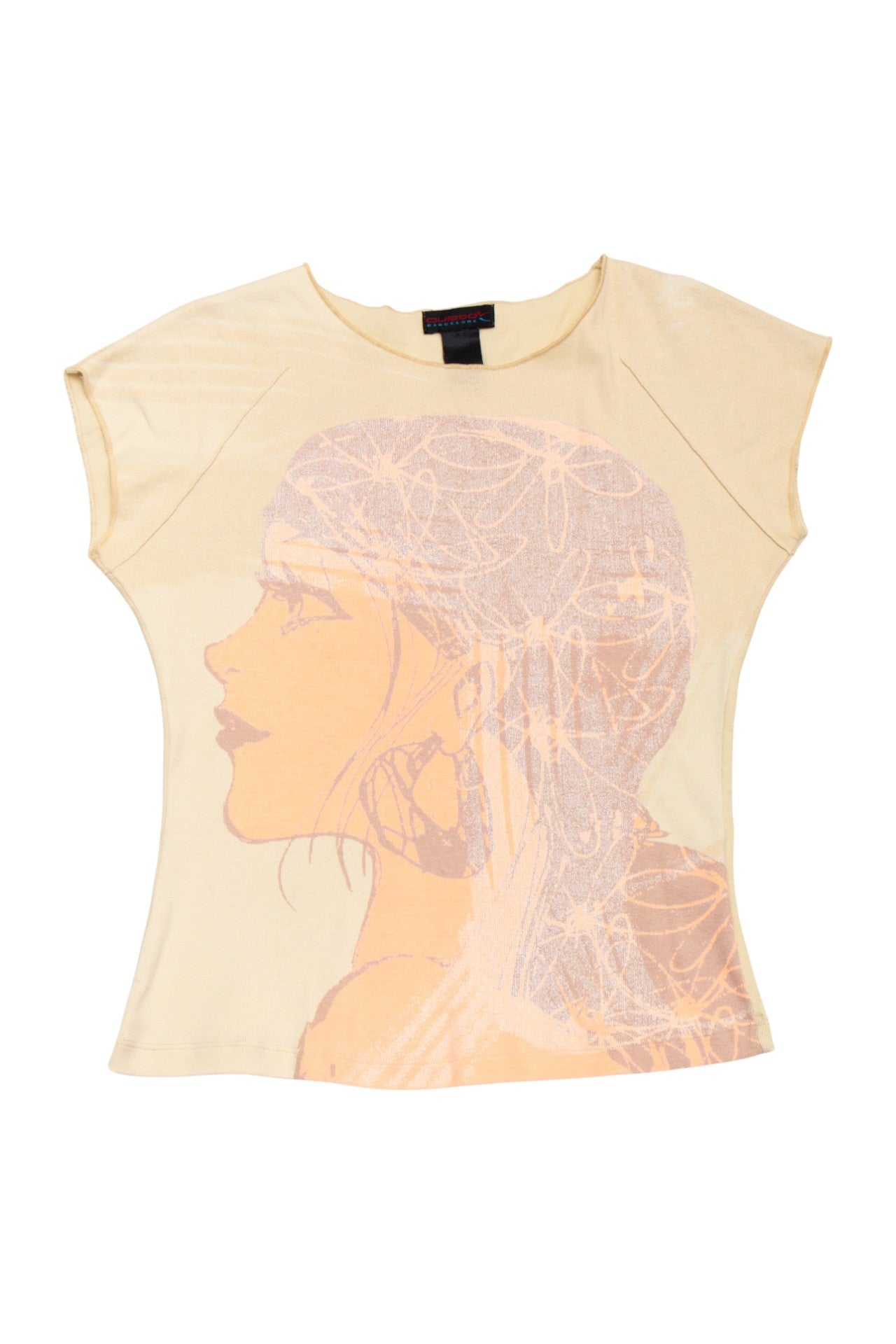 #56 Custo Barcelona Short-sleeve Graphic Top Beige | c. 173 | Size 8