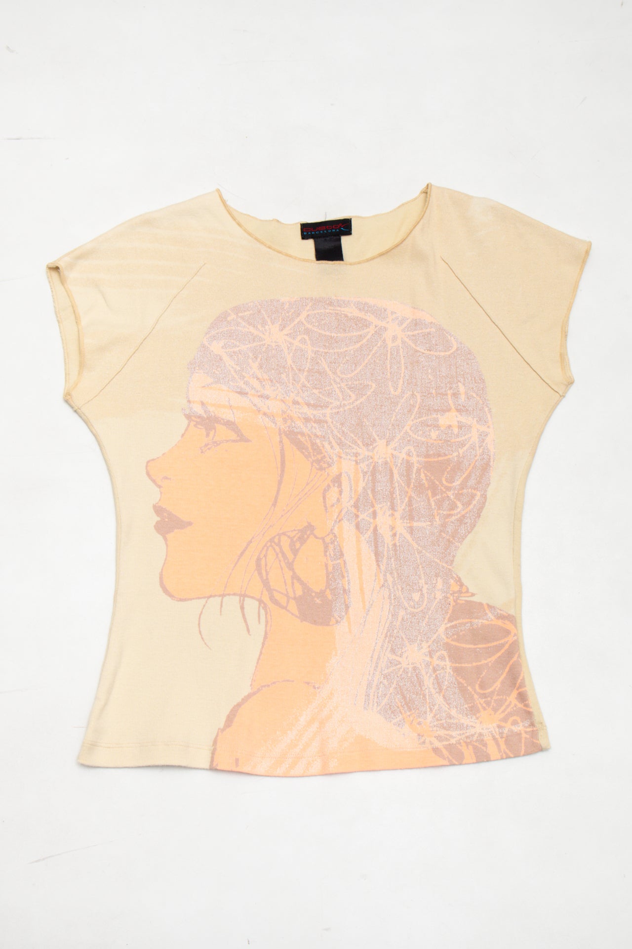 #56 Custo Barcelona Short-sleeve Graphic Top Beige | c. 173 | Size 8