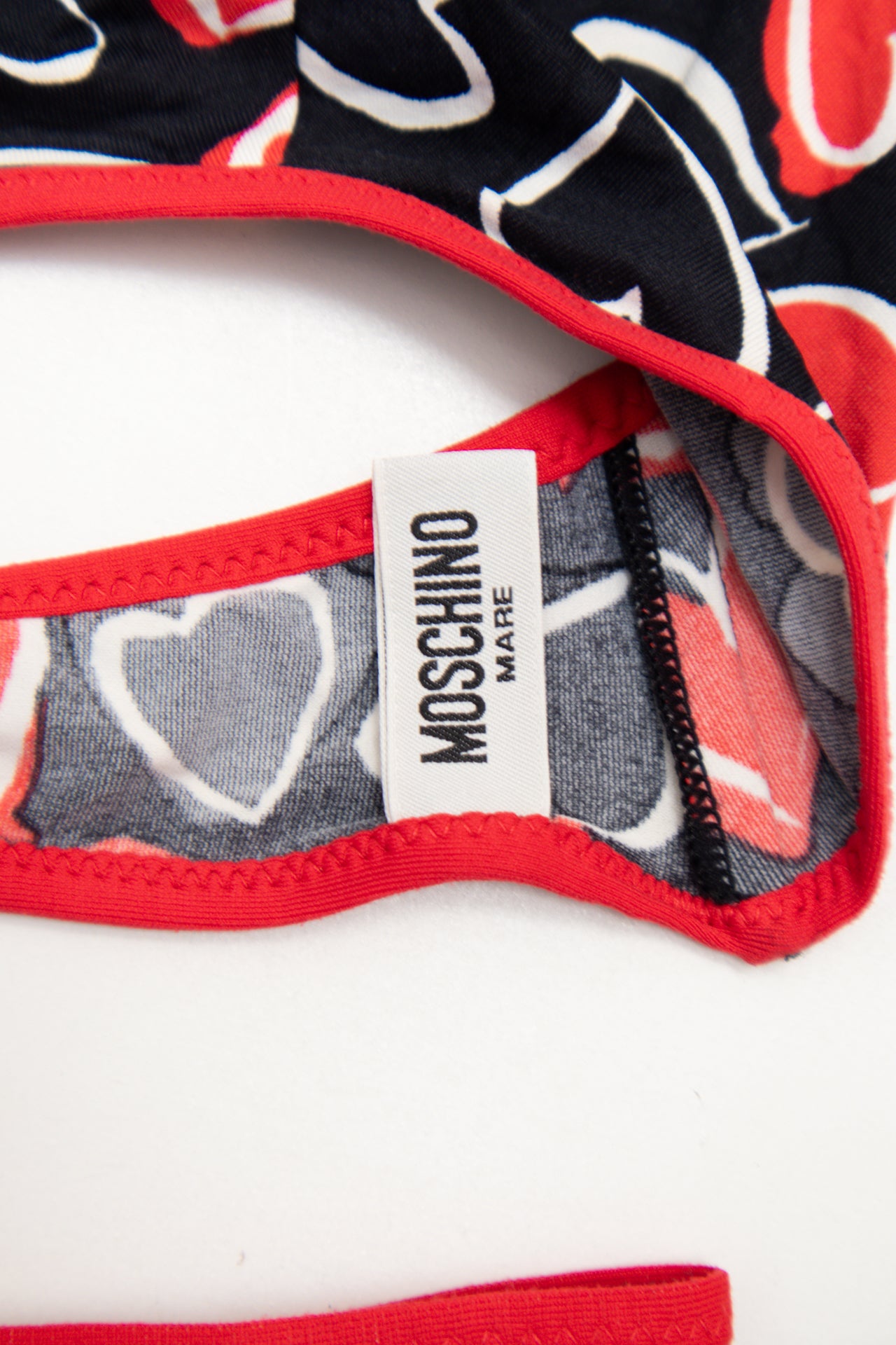 #186 Moschino Mare Bikini Set (top And Bottom) Black With Red And White Accents | c. 174 | Size 12/14