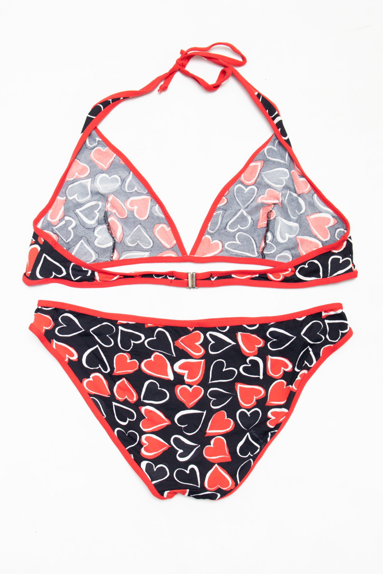#186 Moschino Mare Bikini Set (top And Bottom) Black With Red And White Accents | c. 174 | Size 12/14