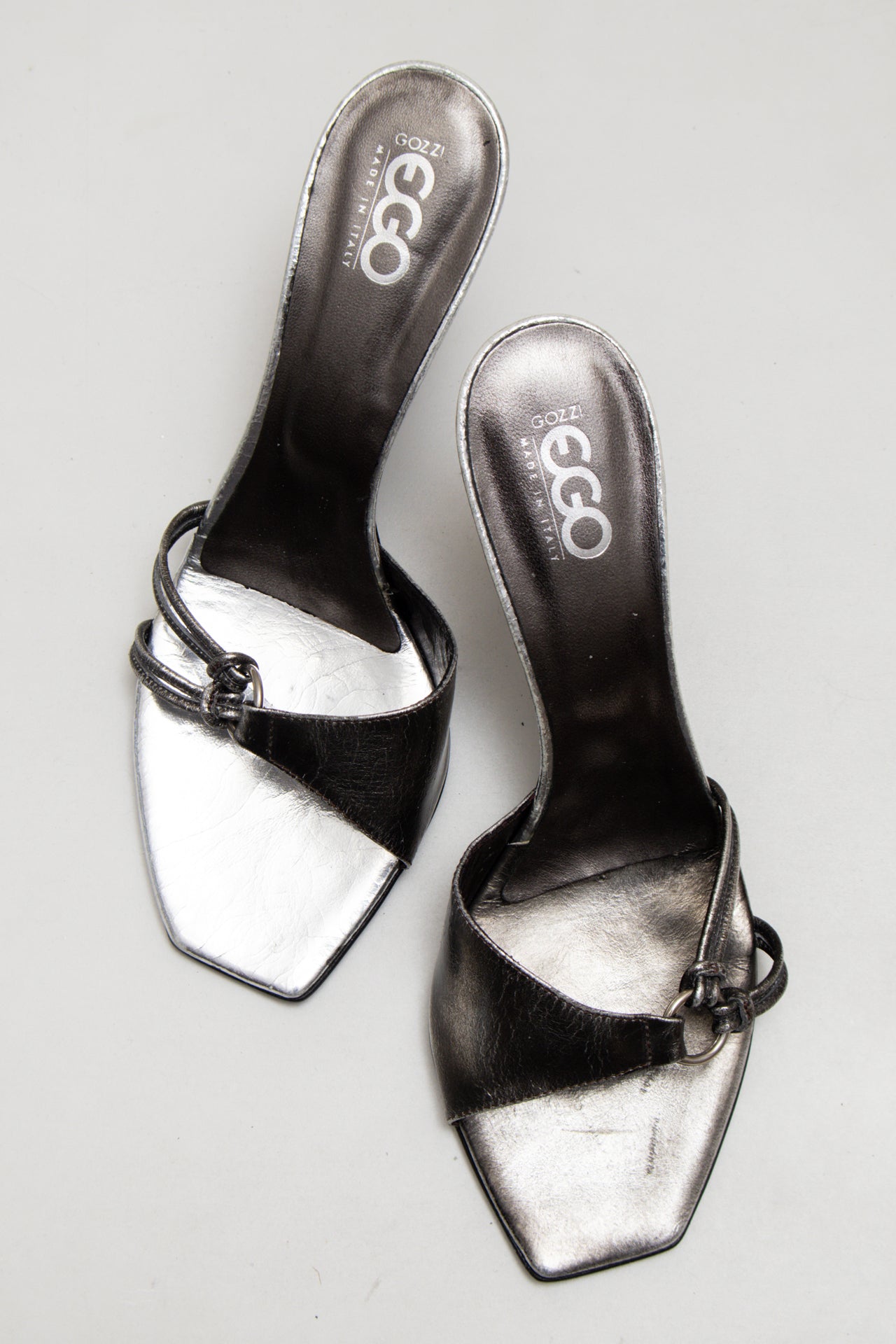 #189 Gozz Ego Heeled Mules Silver | c. 173 | Size AU7