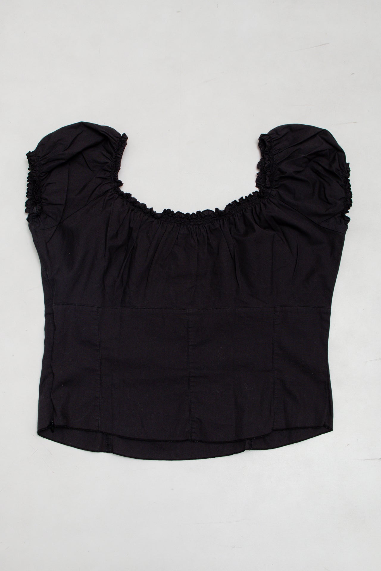 #128 Jenniffer Short-sleeve Peasant Crop Top Black | c. 173 | Size 12