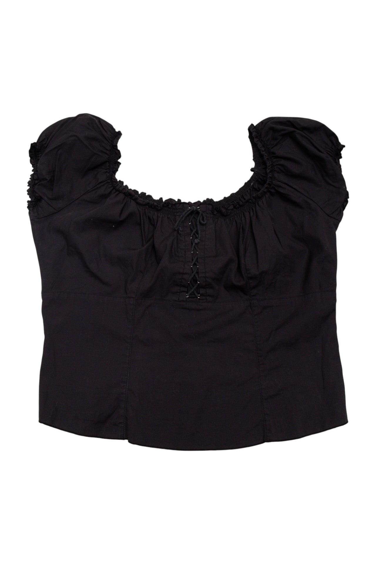 #128 Jenniffer Short-sleeve Peasant Crop Top Black | c. 173 | Size 12