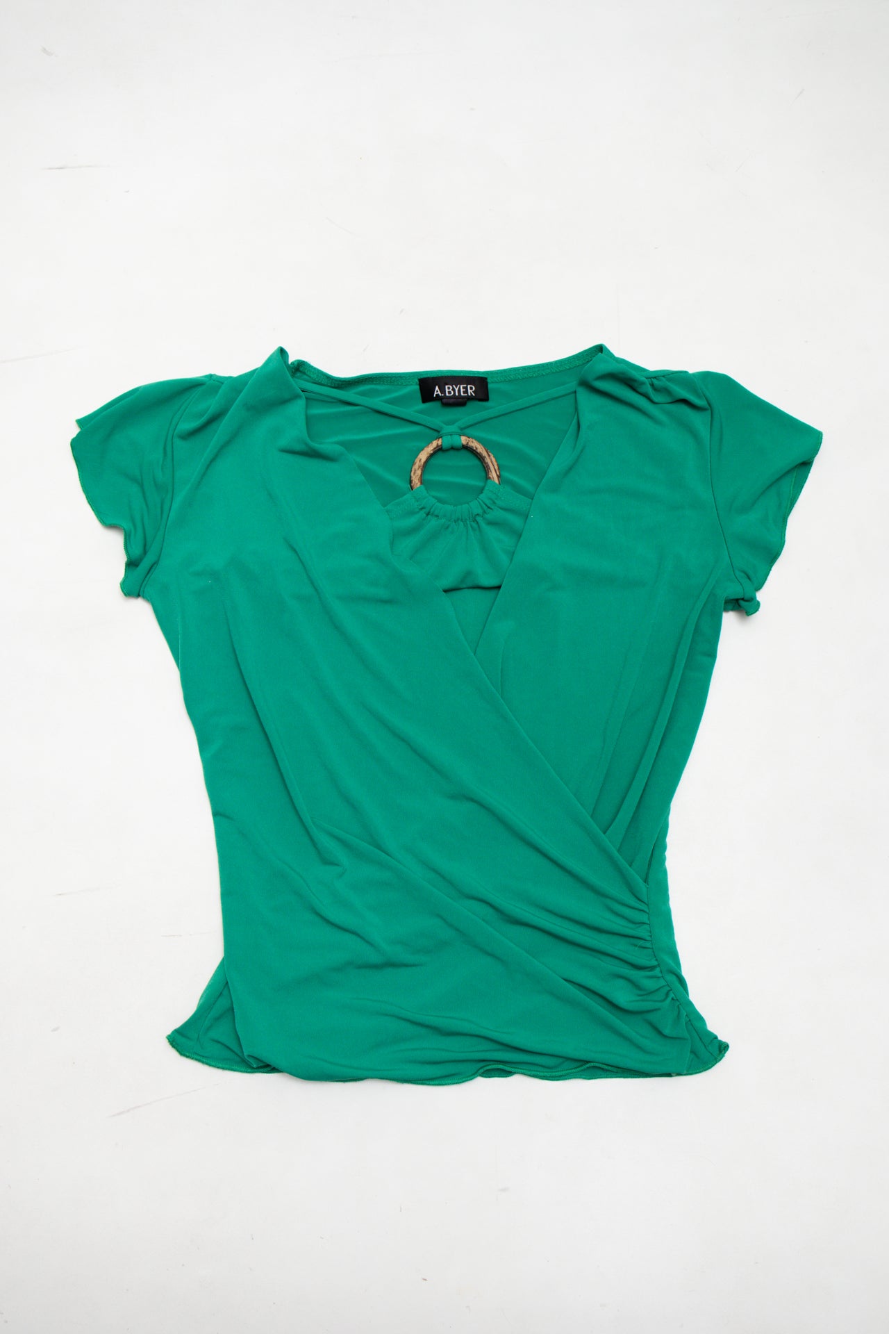 #54 A. Byer Short Sleeve Faux-wrap Top Green | c. 173 | Size 8