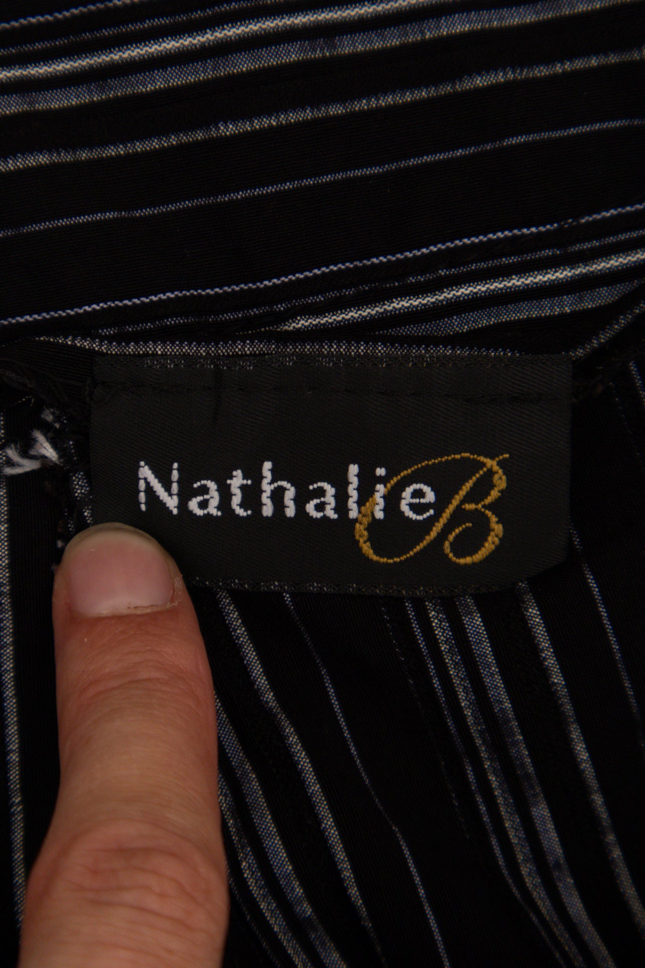 #120 Nathalie B Pants Black With White And Light Gray Stripes | c. 174 | Size 16