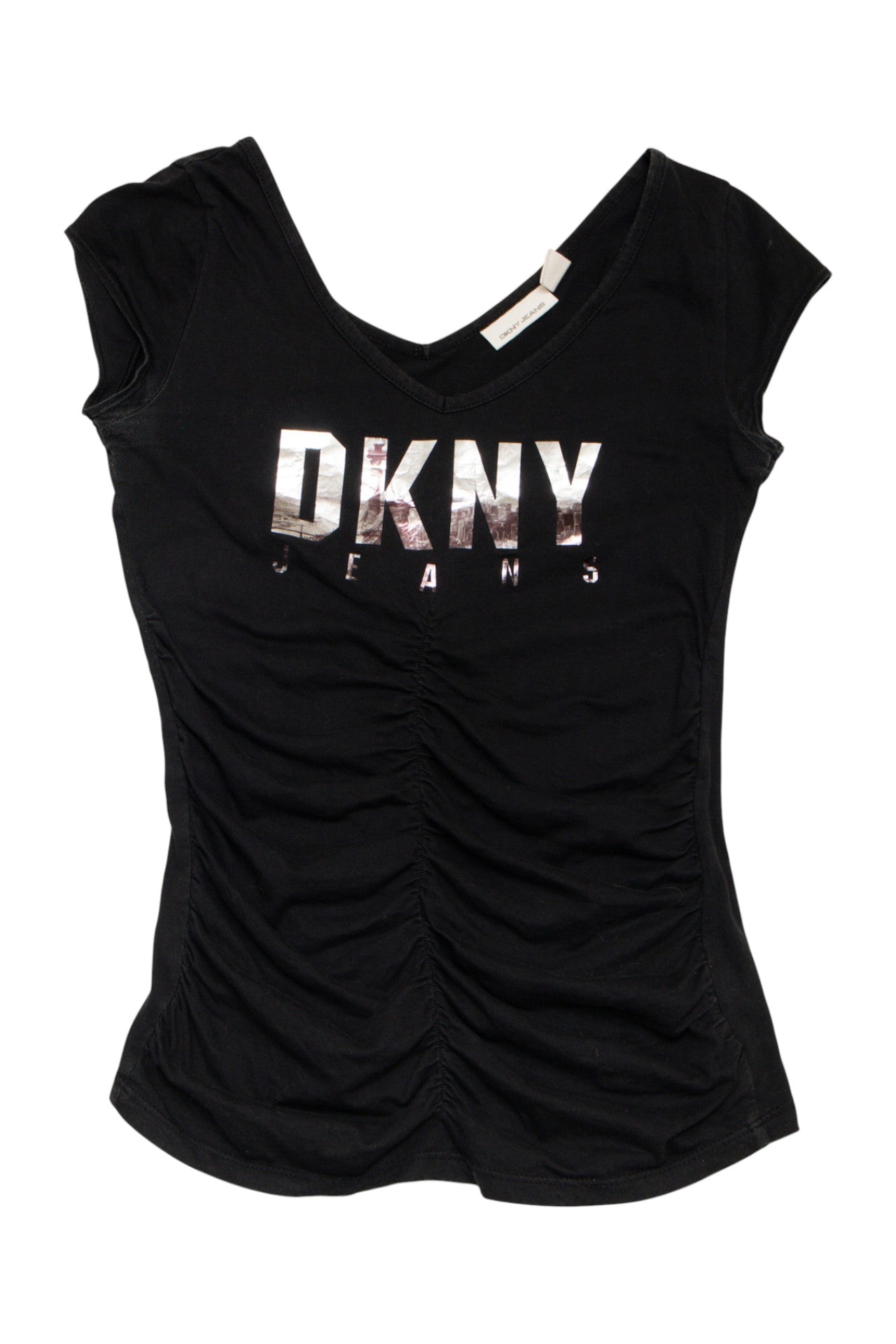 #104 Dkny Jeans T-shirt / Cap Sleeve Top Black | c. 174 | Size 8