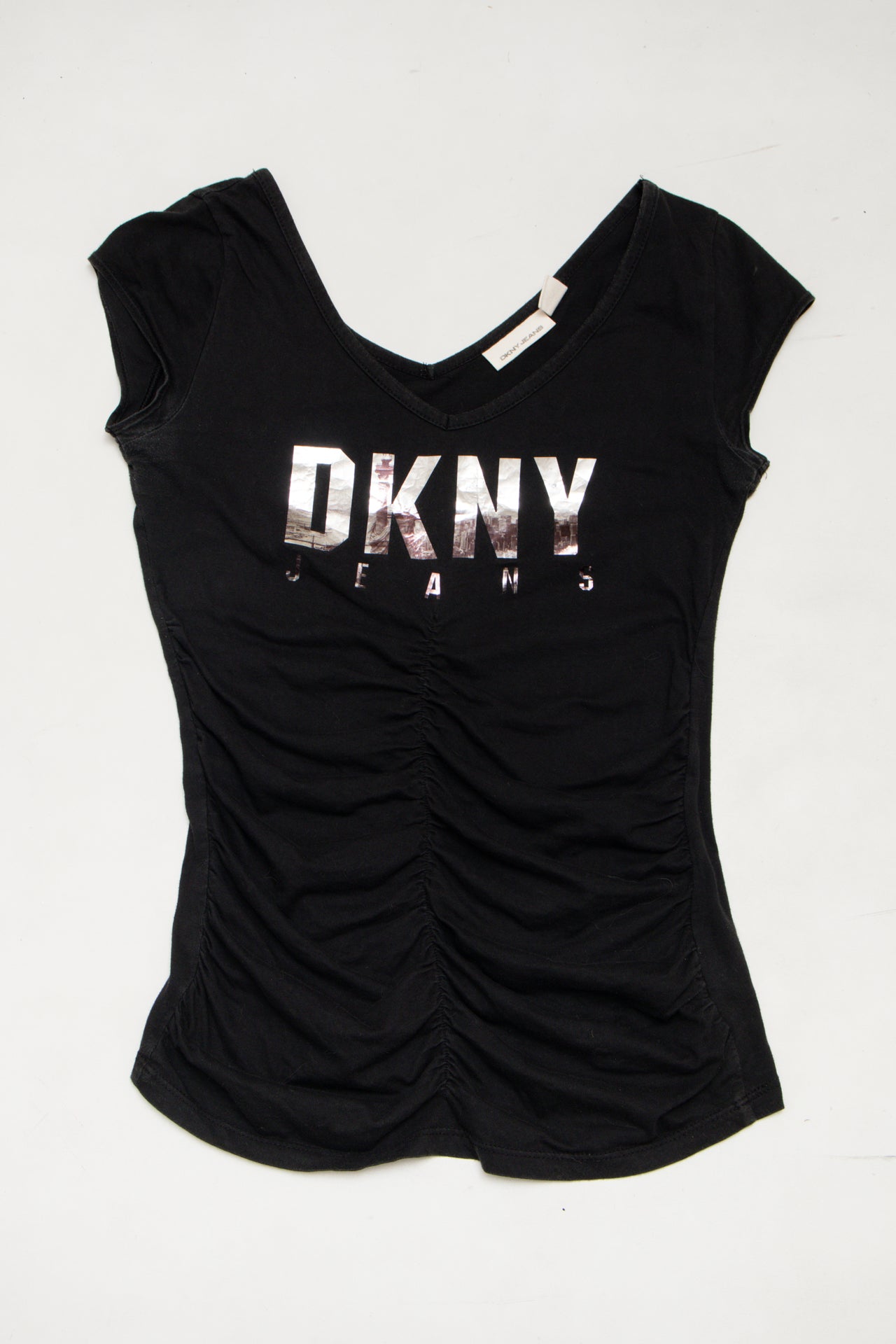 #104 Dkny Jeans T-shirt / Cap Sleeve Top Black | c. 174 | Size 8