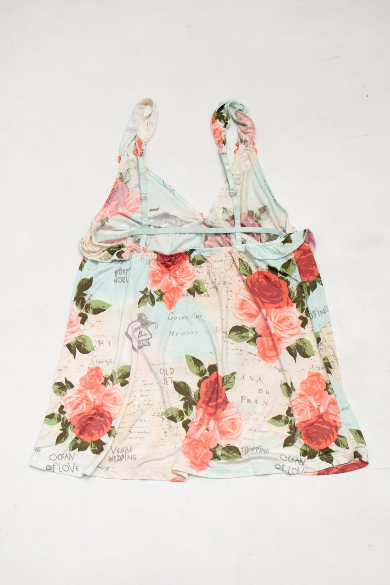 #27 Betsey Johnson Camisole Top Light Aqua Blue With Multicolor Rose Print | c. | Size 8
